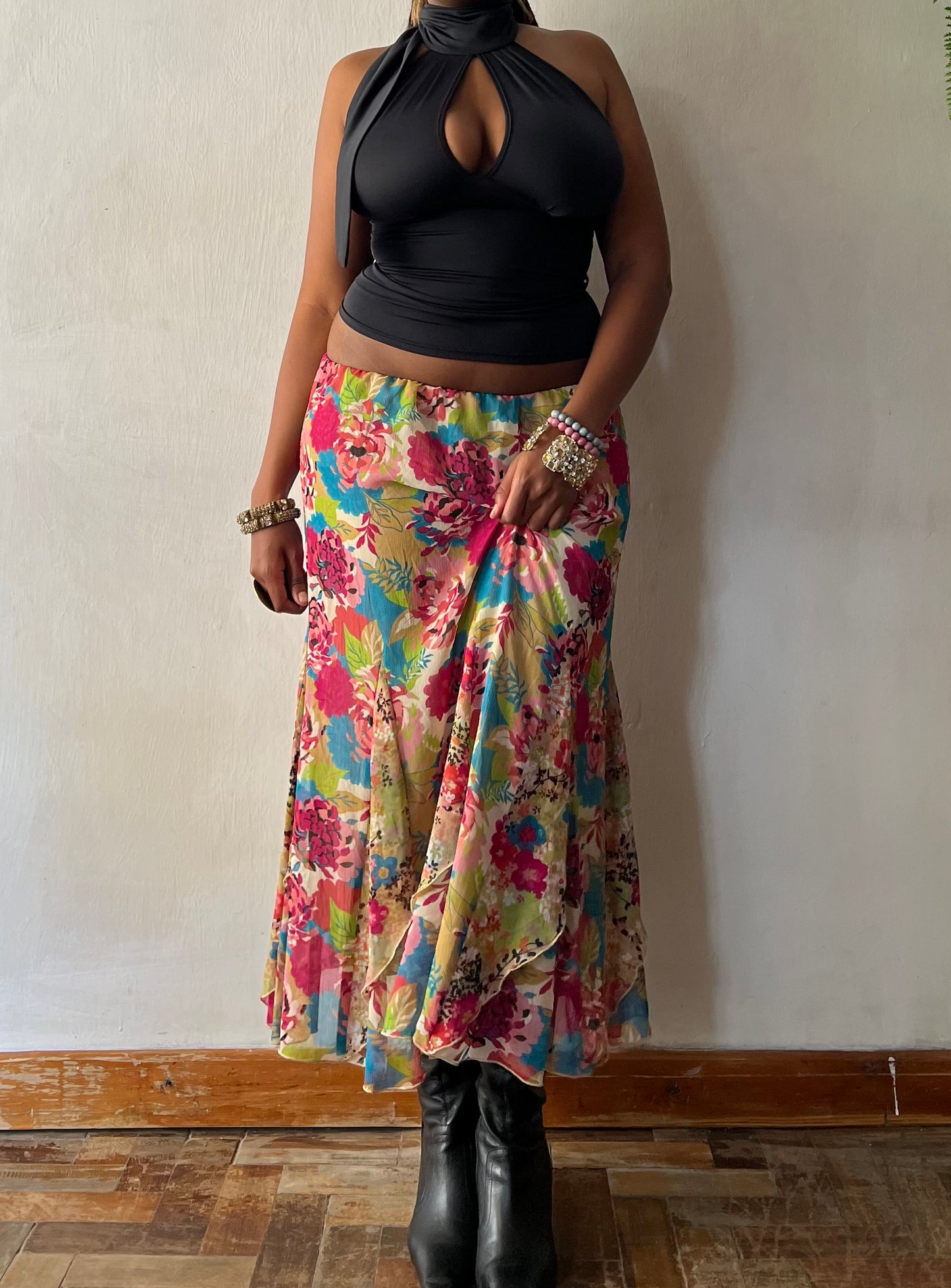 Floral asymmetrical maxi skirt
