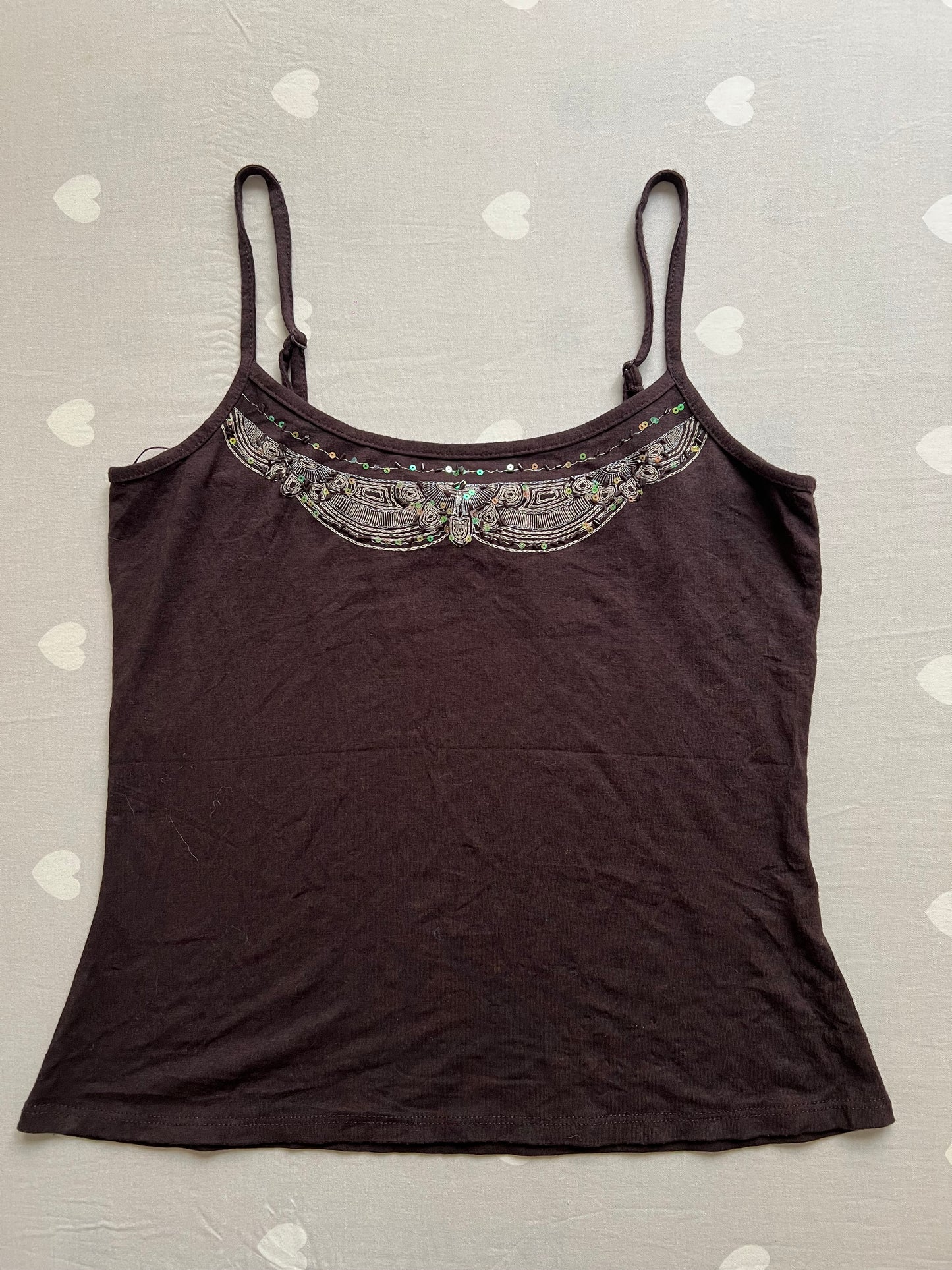 Brown Beaded Cami Top