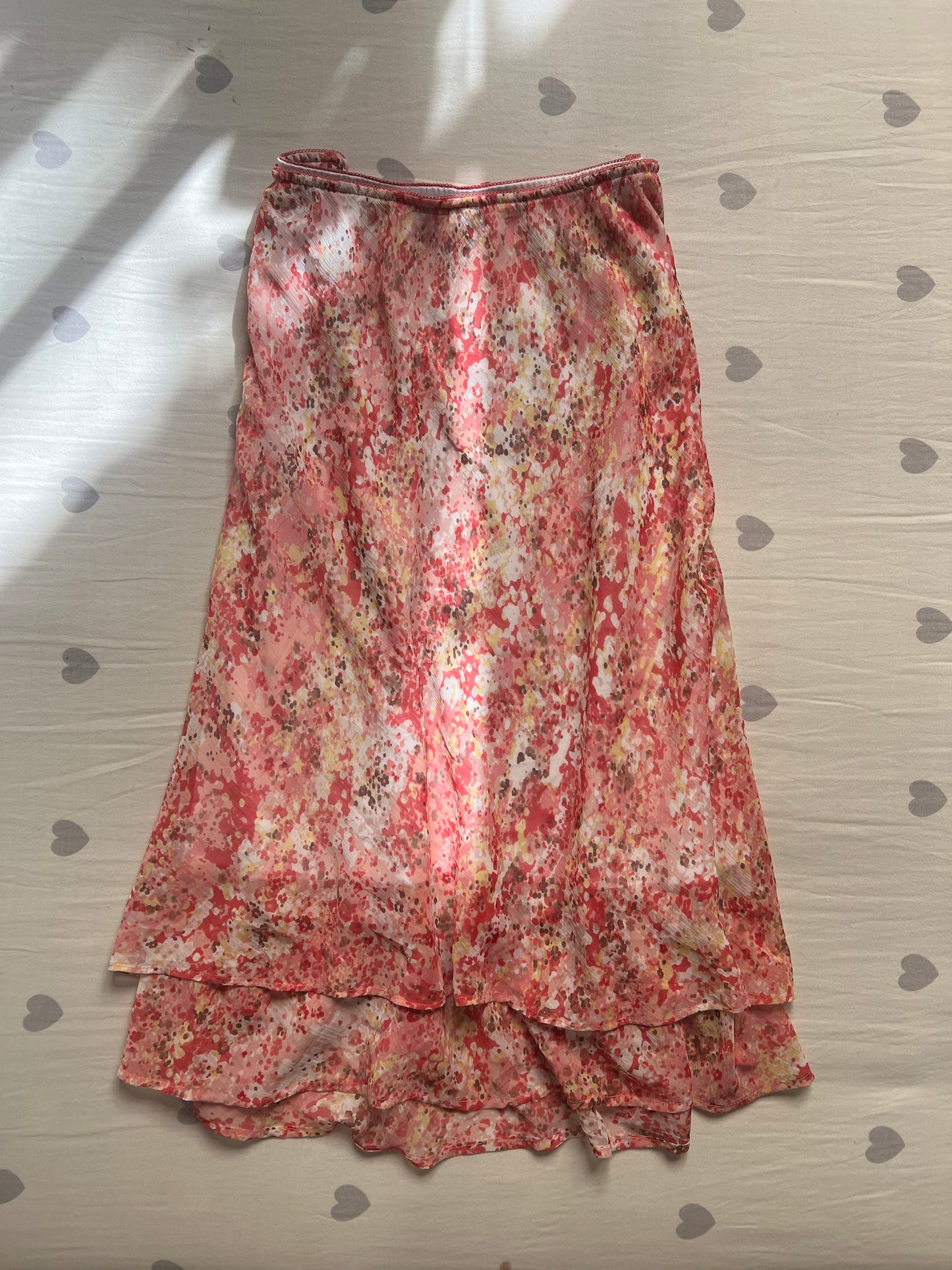 Pink floral print midi chiffon skirt