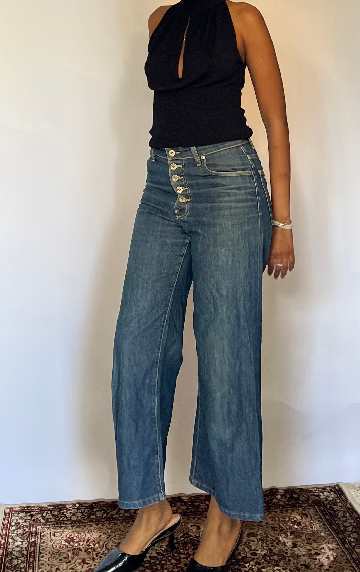 Dark wash wide leg jeans