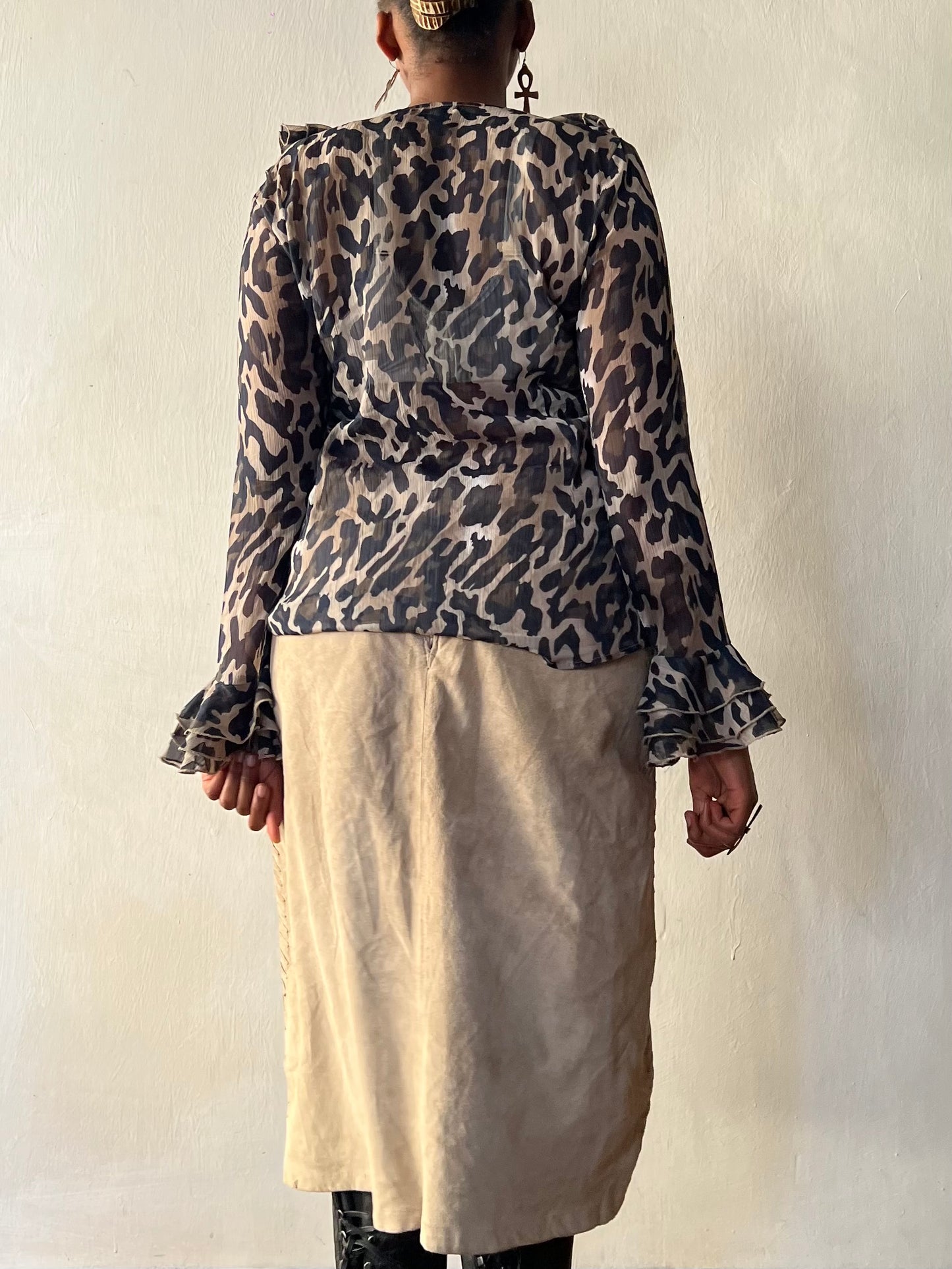 Ruffled Camo Print Blouse