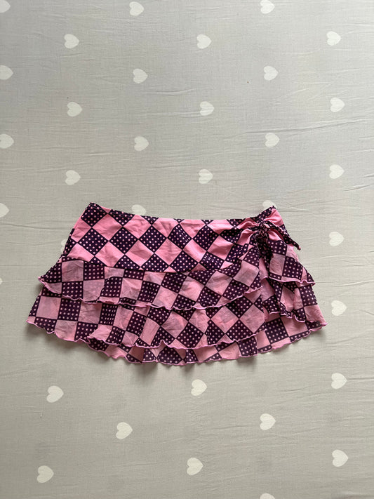 Pink Tiered and ruffled micro skirt