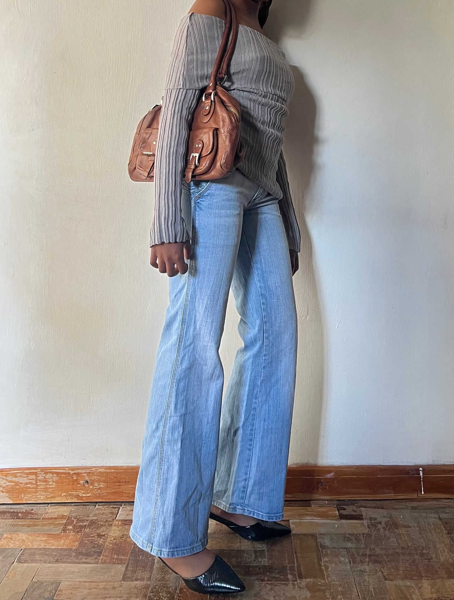 Flared Low-rise Light Wash Denim Pants