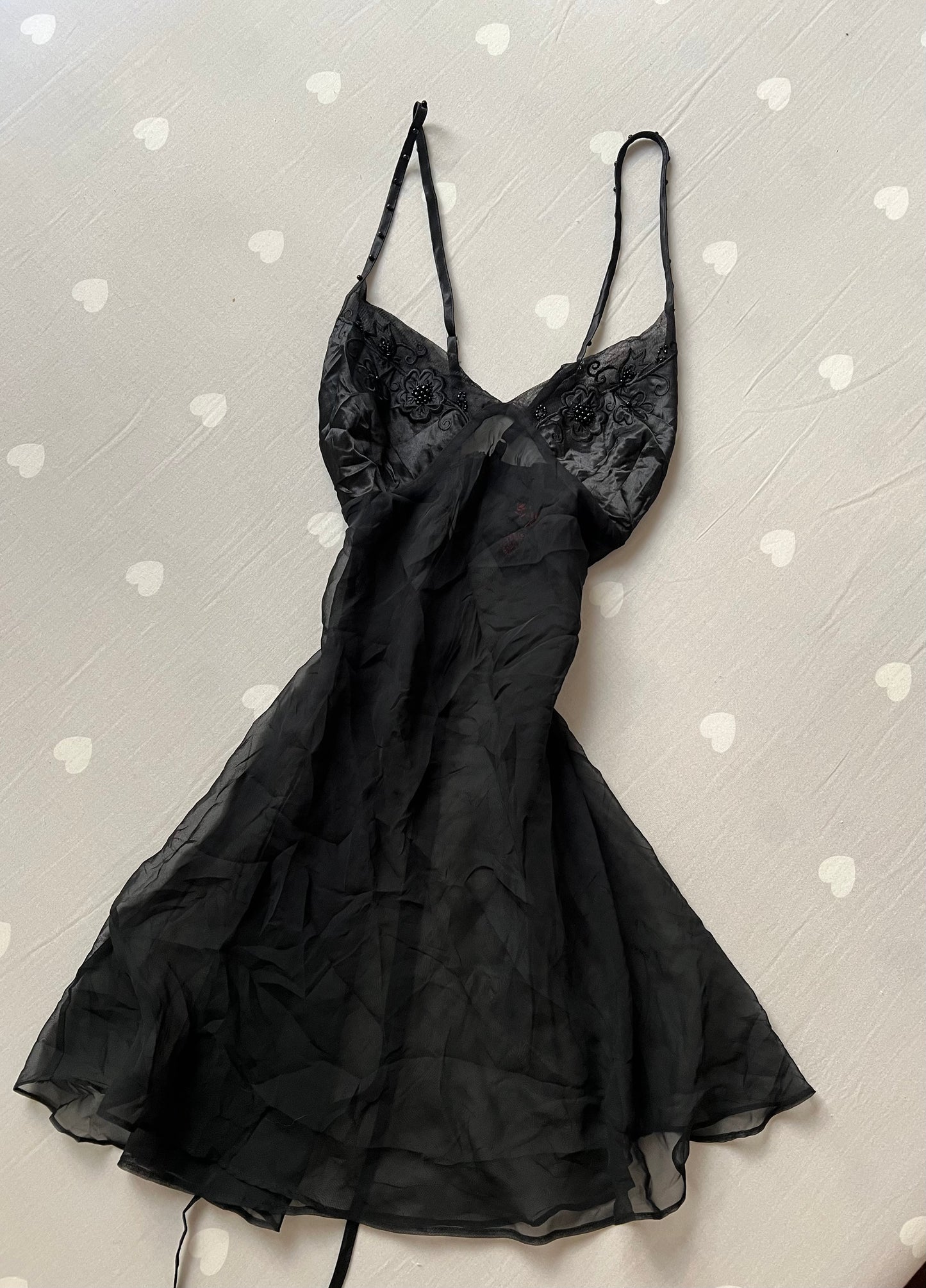 Black lingerie dress with beading details