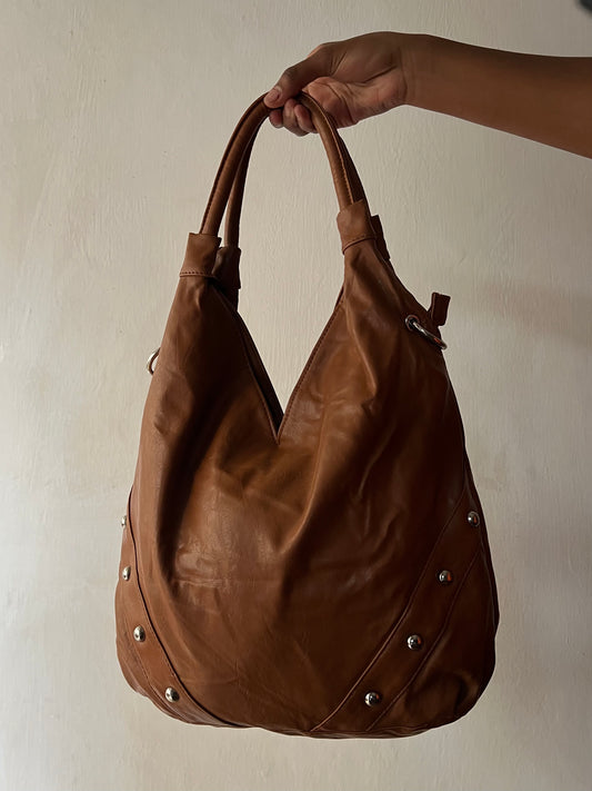 Caramel leather hobo bag
