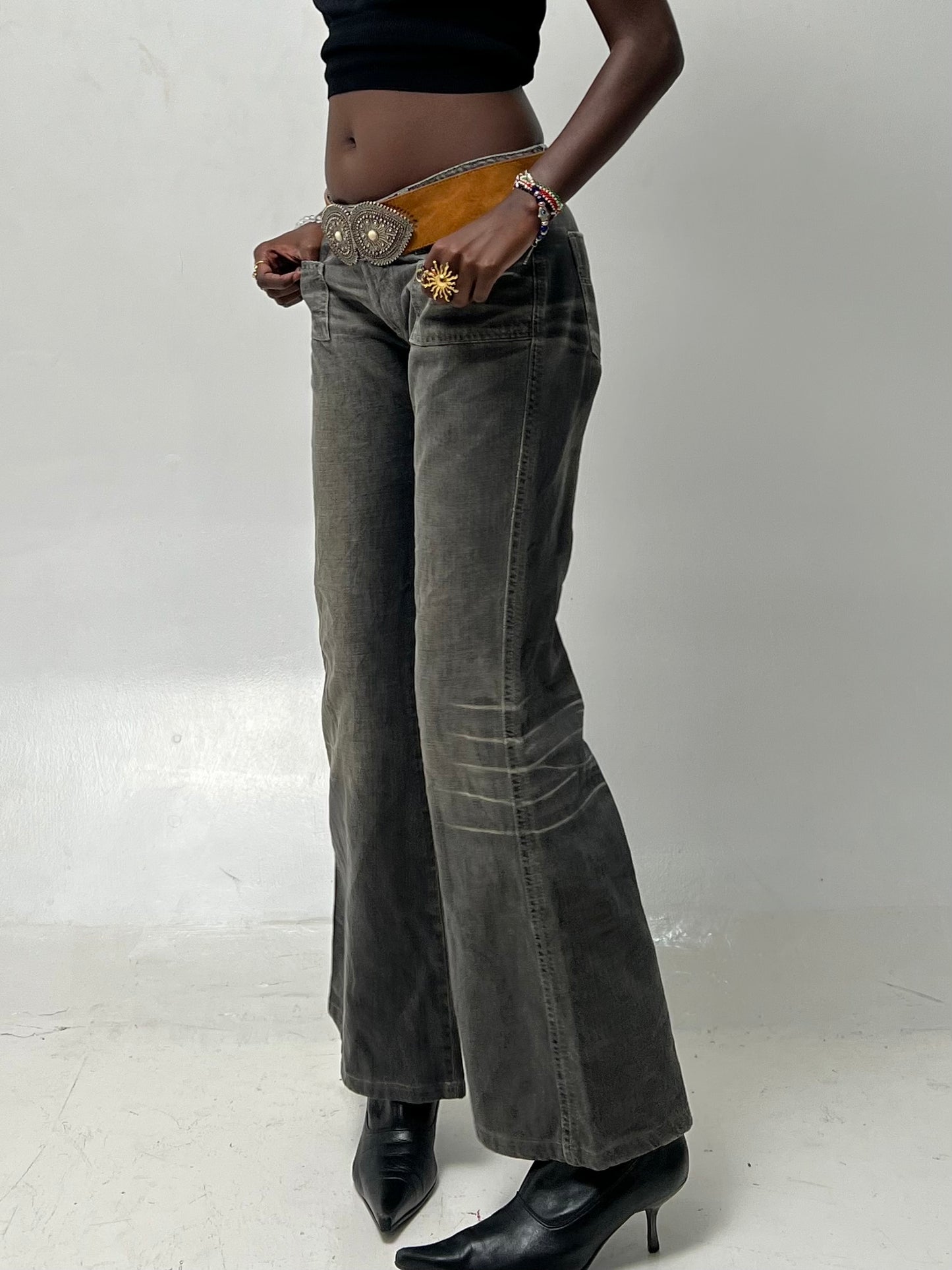 Vintage grey wash flared pants