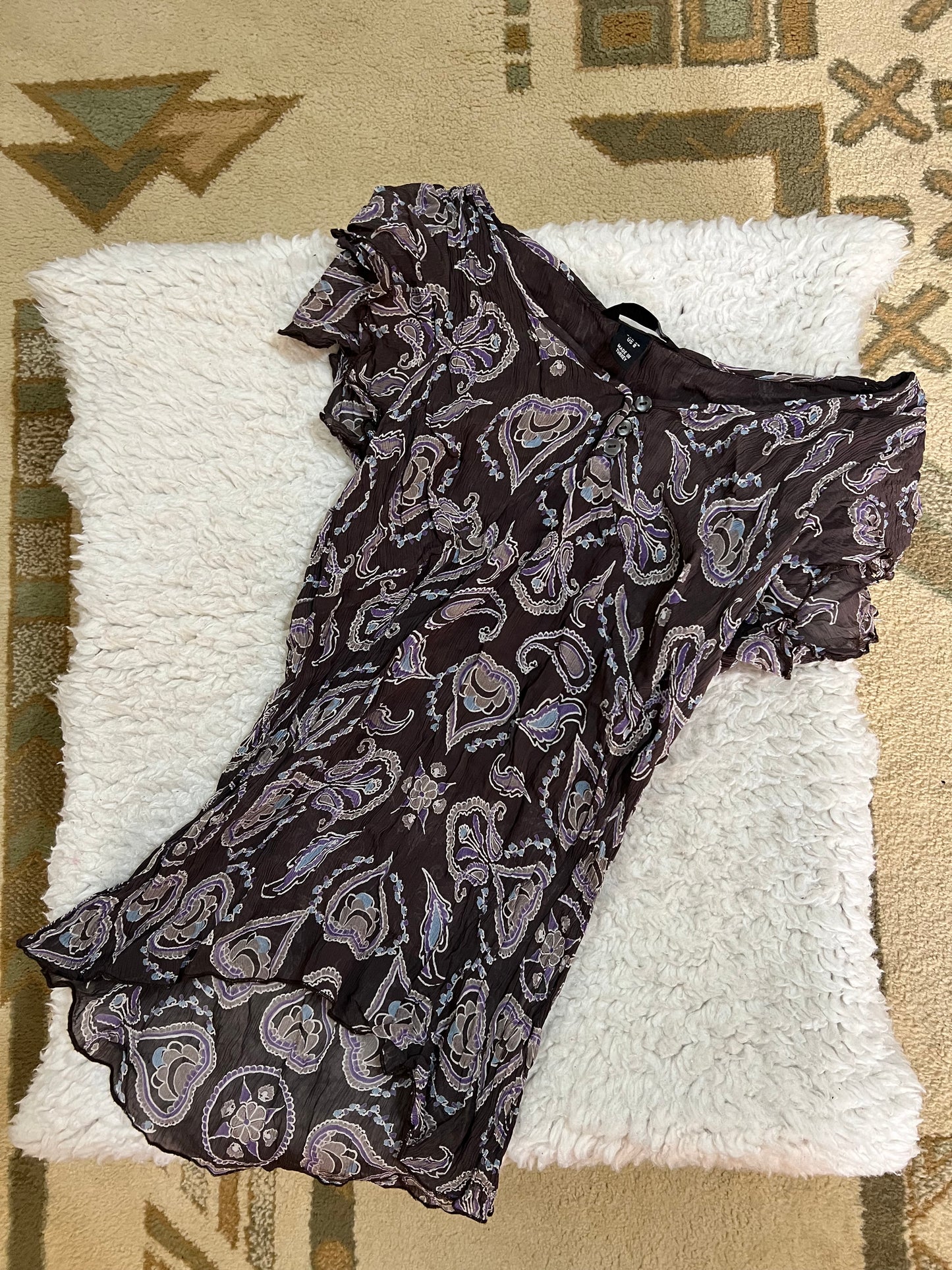 Sheer Paisley Flutter Sleeve Top