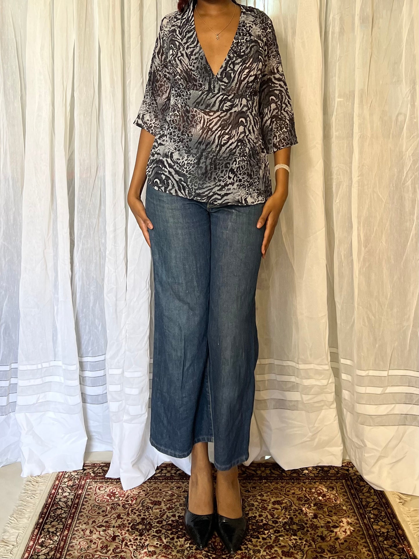 Animal Print bell sleeve blouse