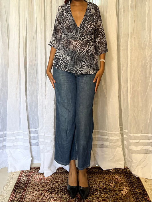 Animal Print bell sleeve blouse