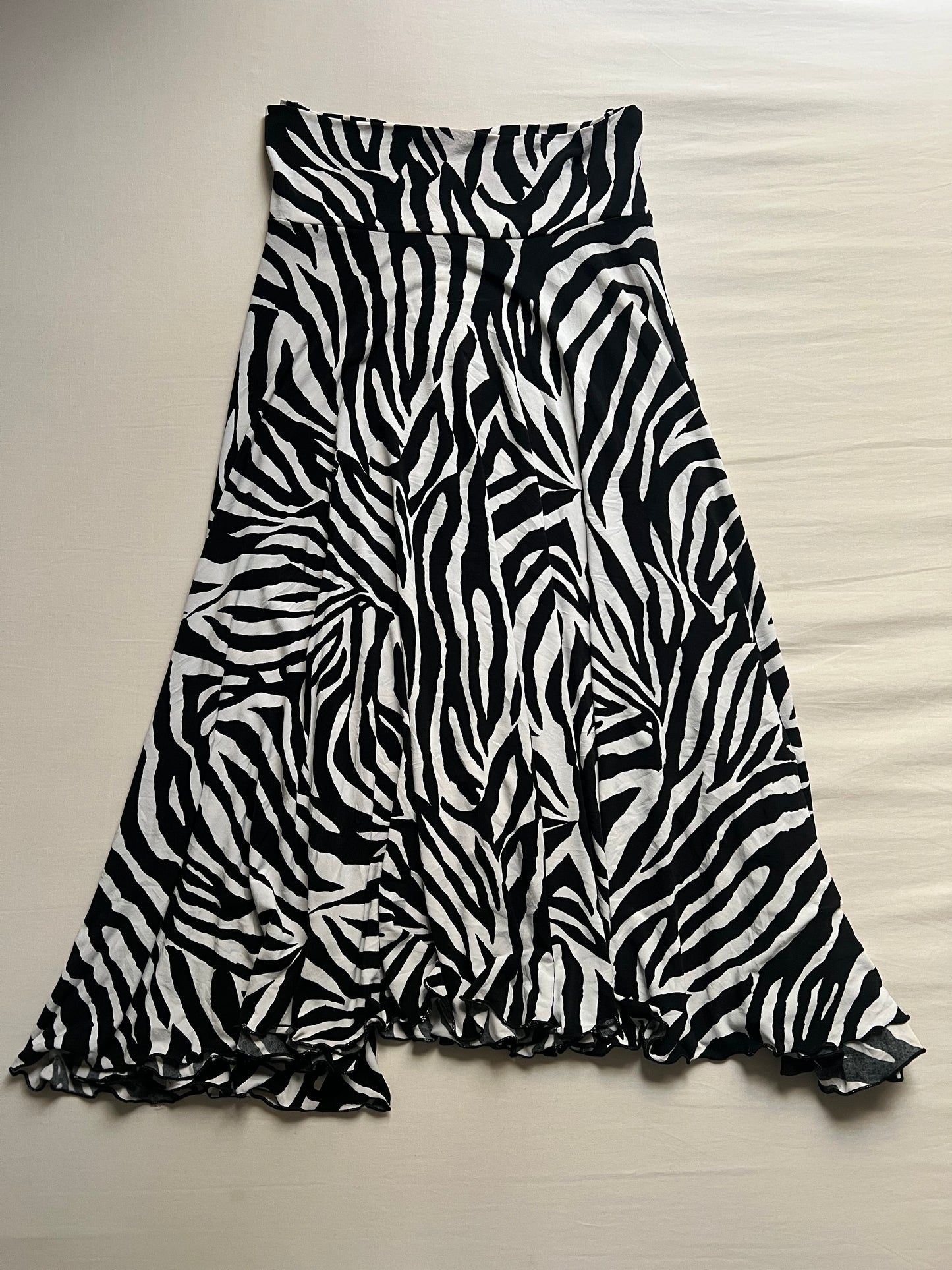 Zebra Print Slinky Midi Skirt