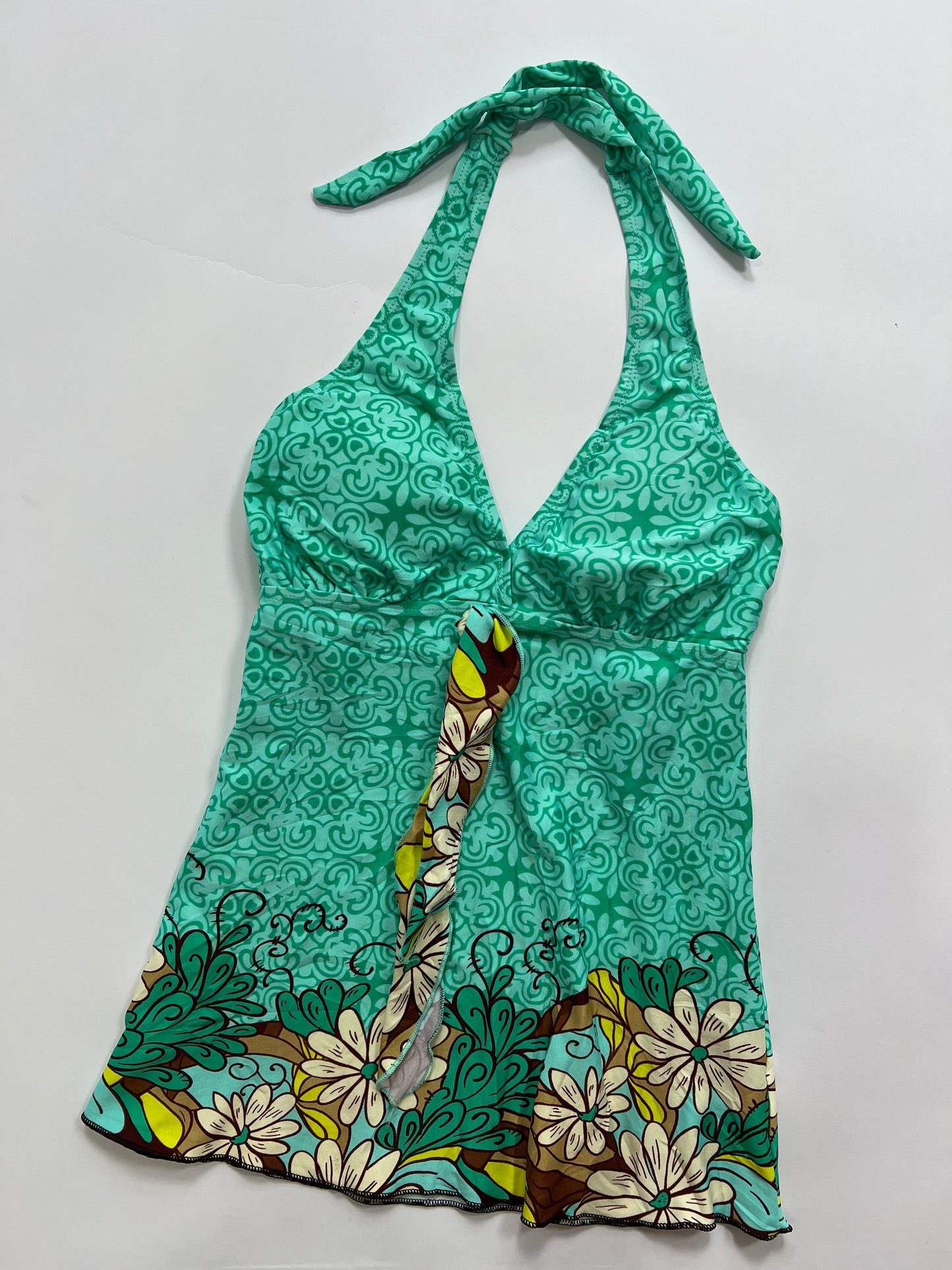 Green Floral Print Halter Top