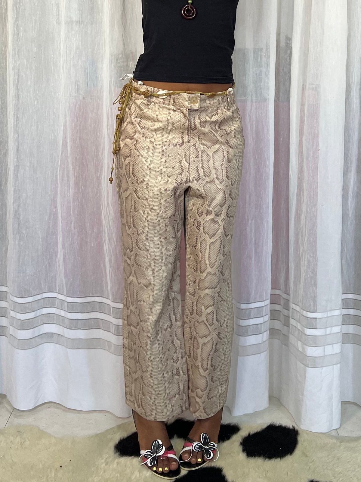 Snake Print Wide-Leg Trousers
