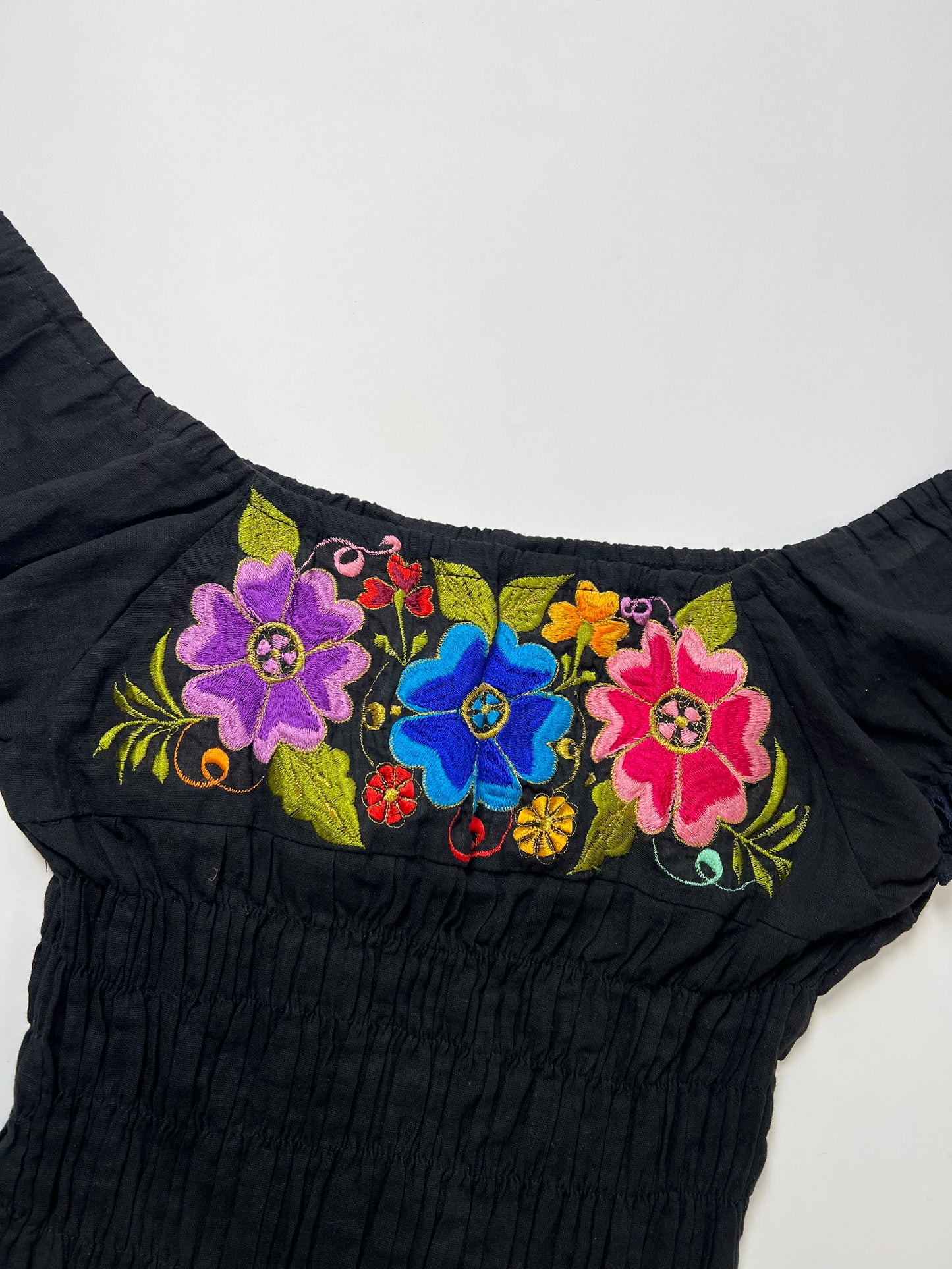 Floral Embroidered Smocked Off-Shoulder Top