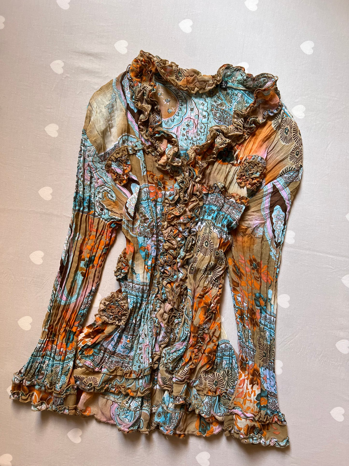 Pleated vintage ruffle blouse