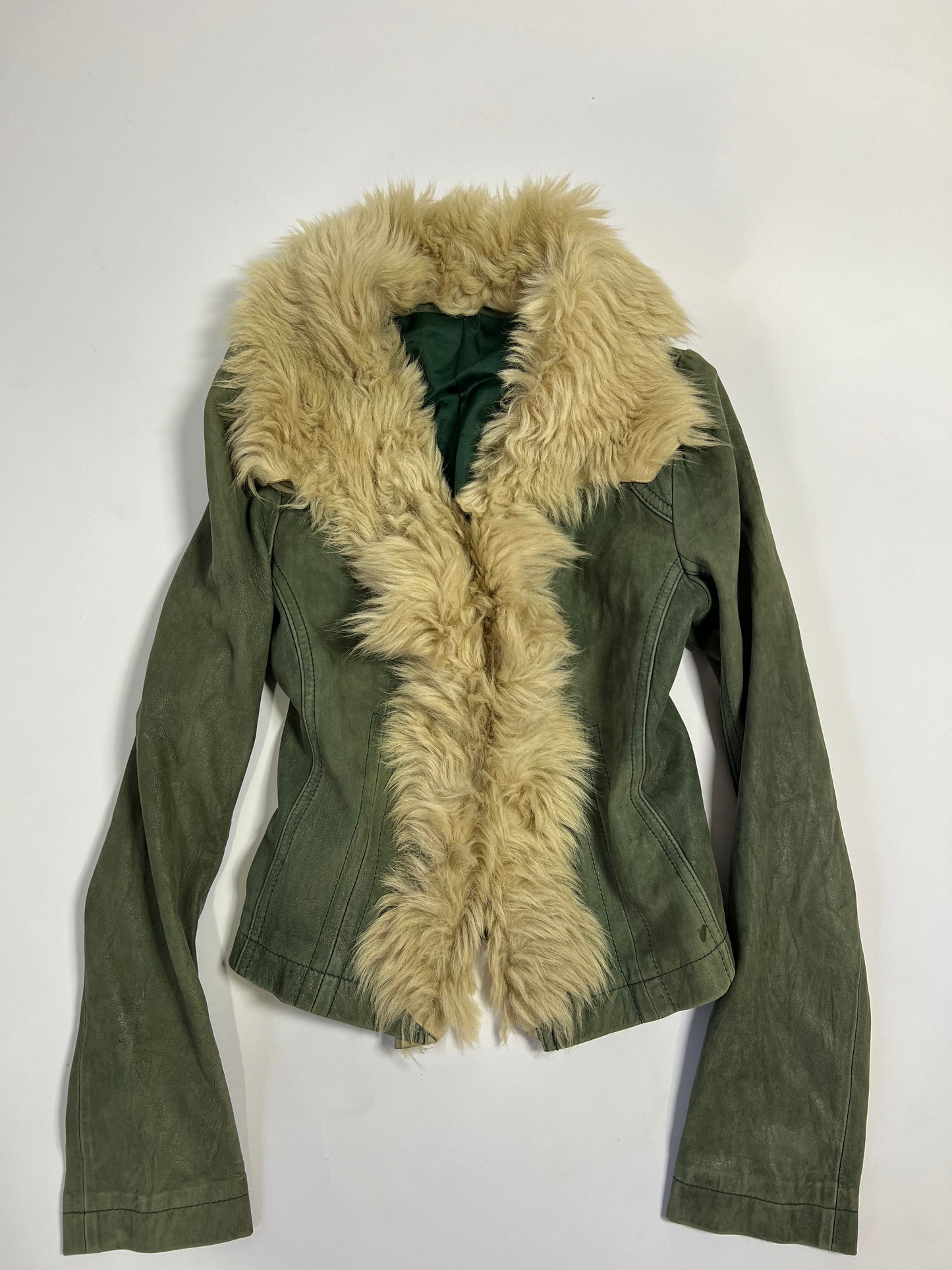 Green fur trimmed coat