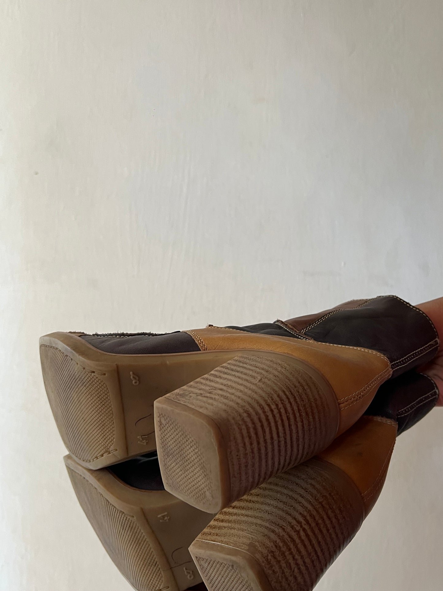 Patch work leather boots