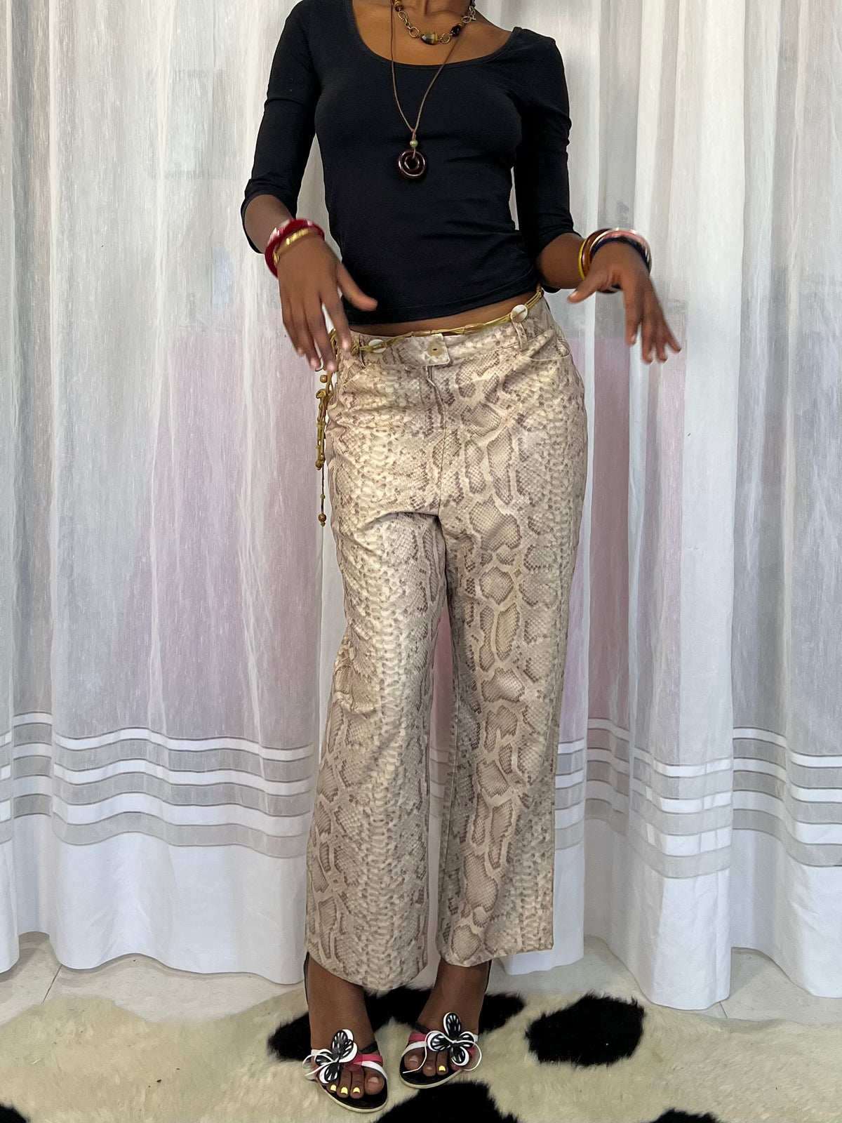 Snake Print Wide-Leg Trousers