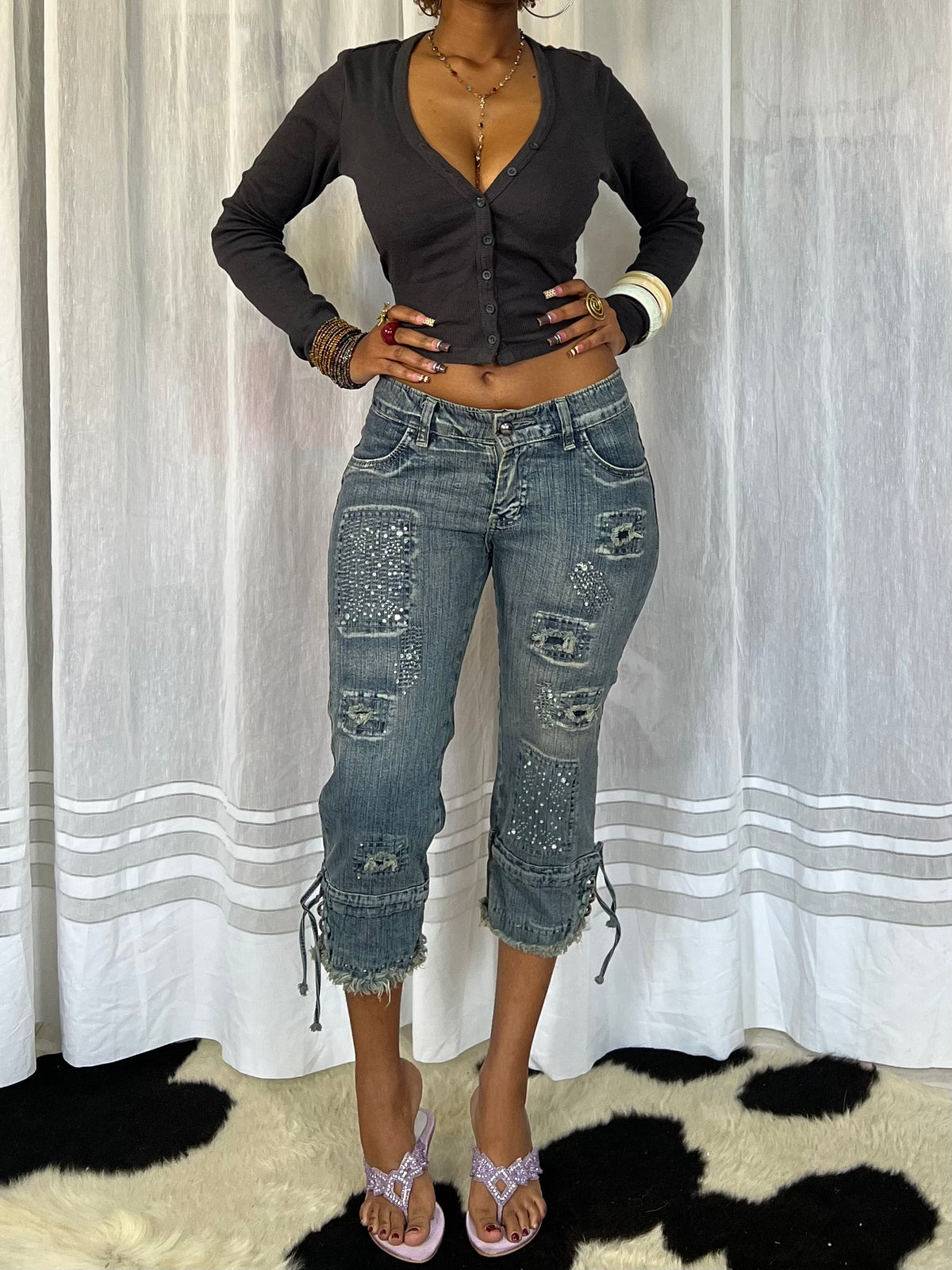 Cropped ribbed cardigan