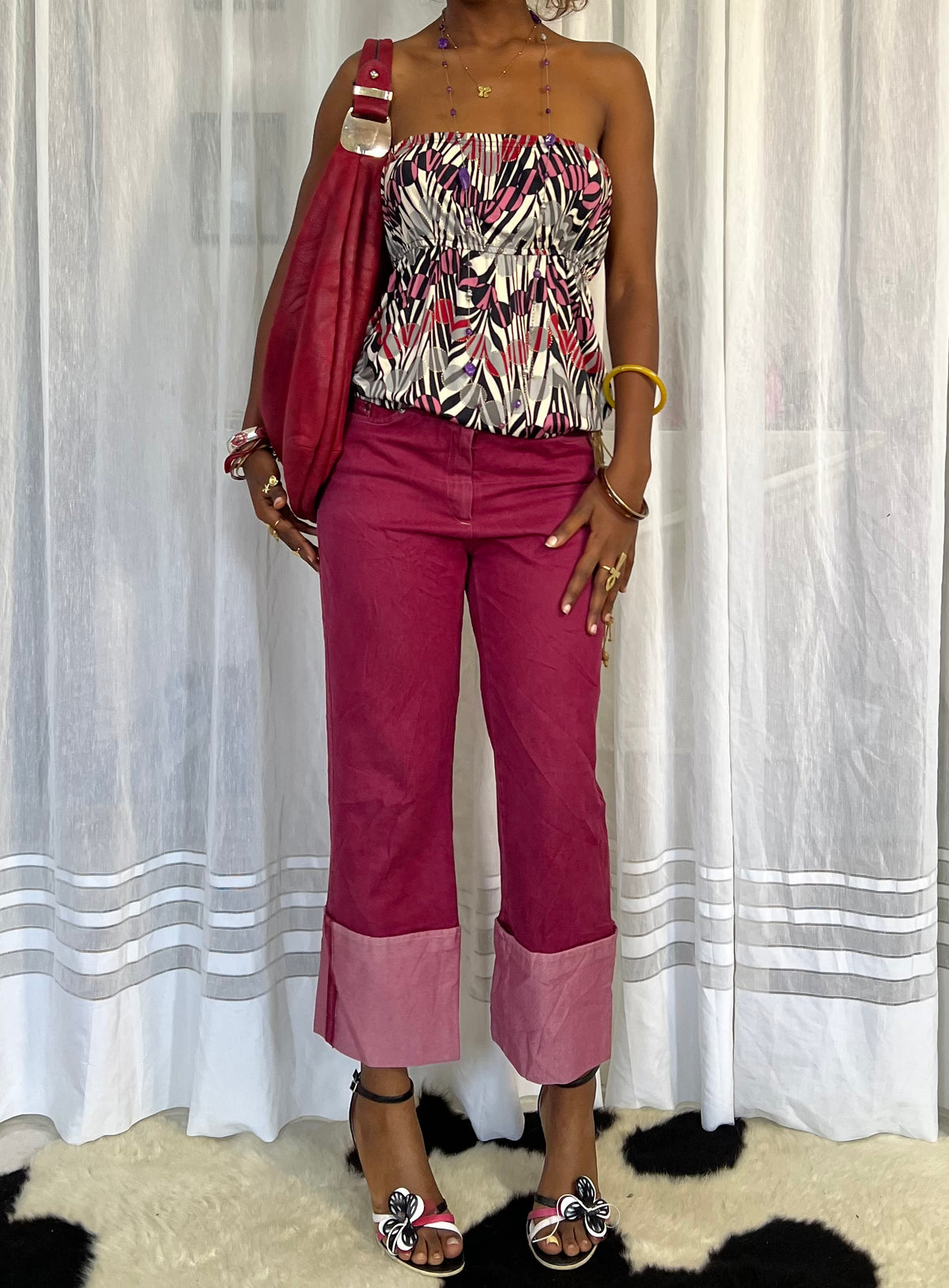 Burgundy Contrast-Cuff Trousers