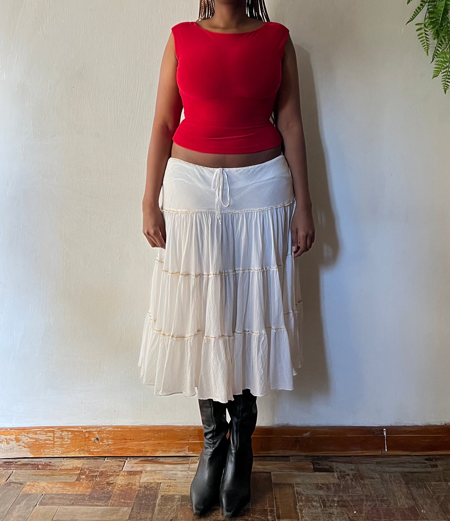 Beaded Tiered Midi Skirt