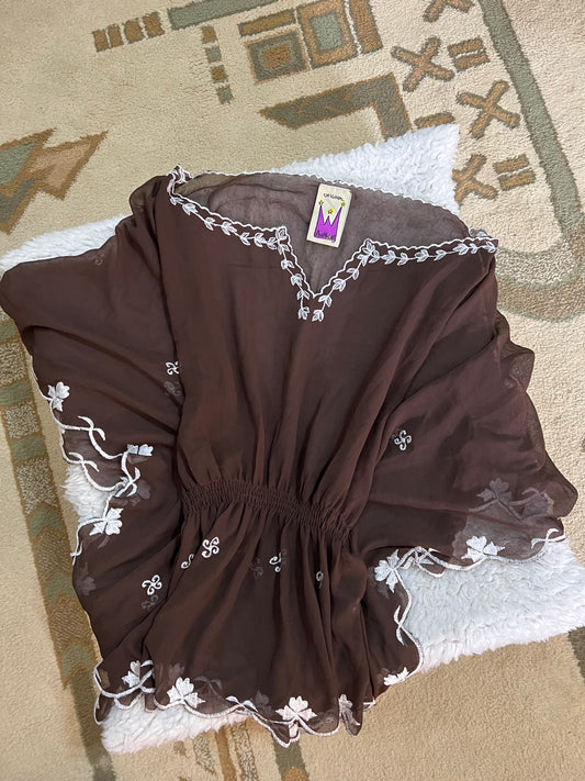Embroidered Sheer Peasant Blouse