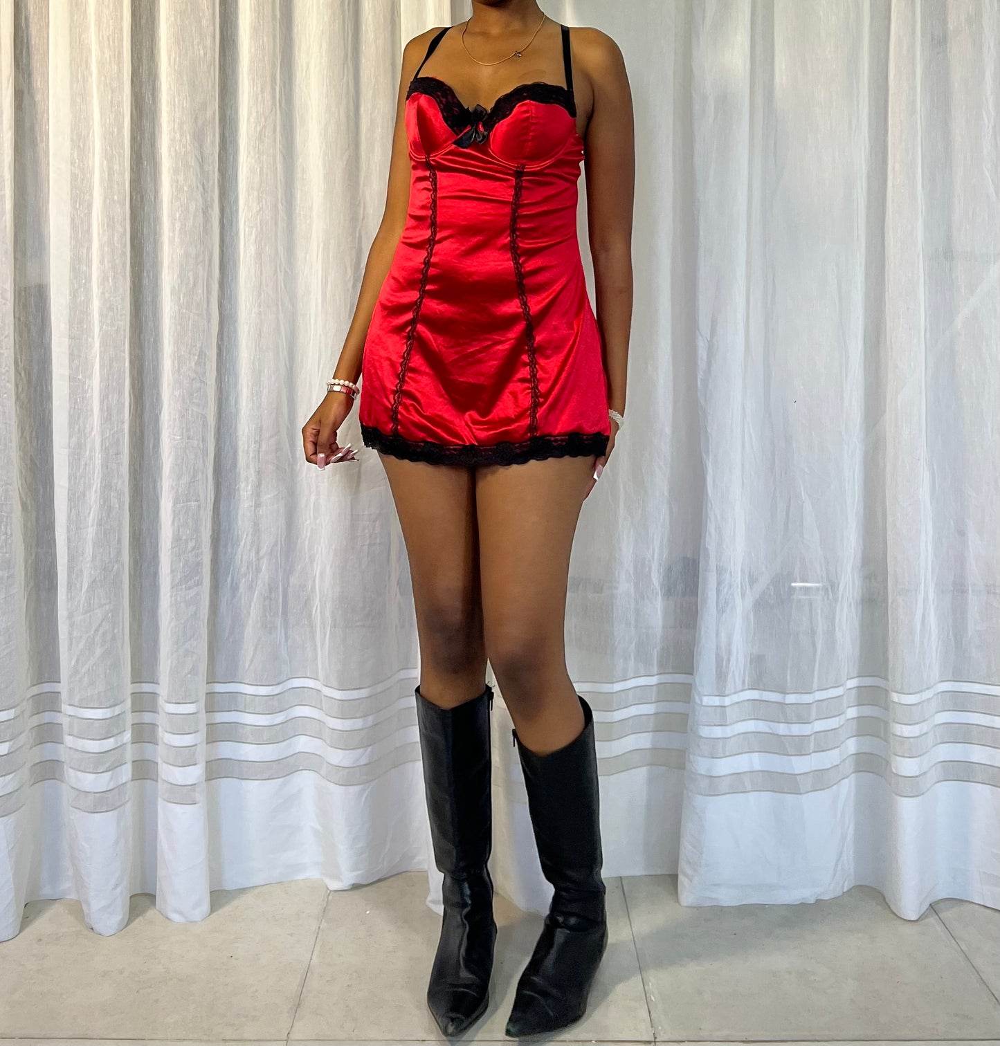 Satin Lace Mini Dress