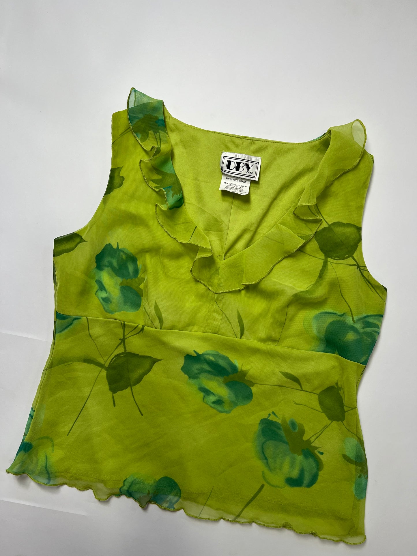 Vintage Floral Chiffon Ruffle Top