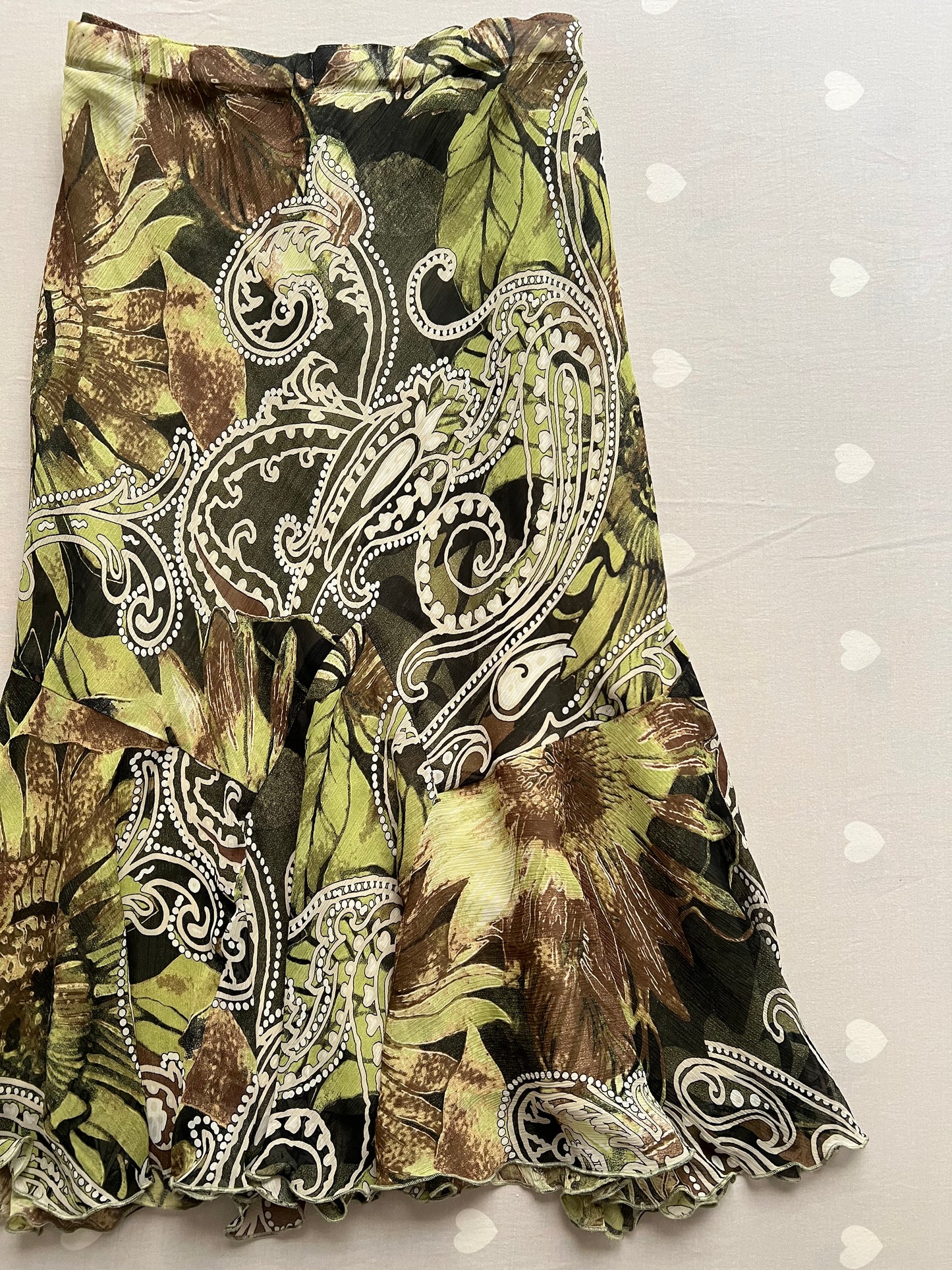 Green Boho Midi Skirt