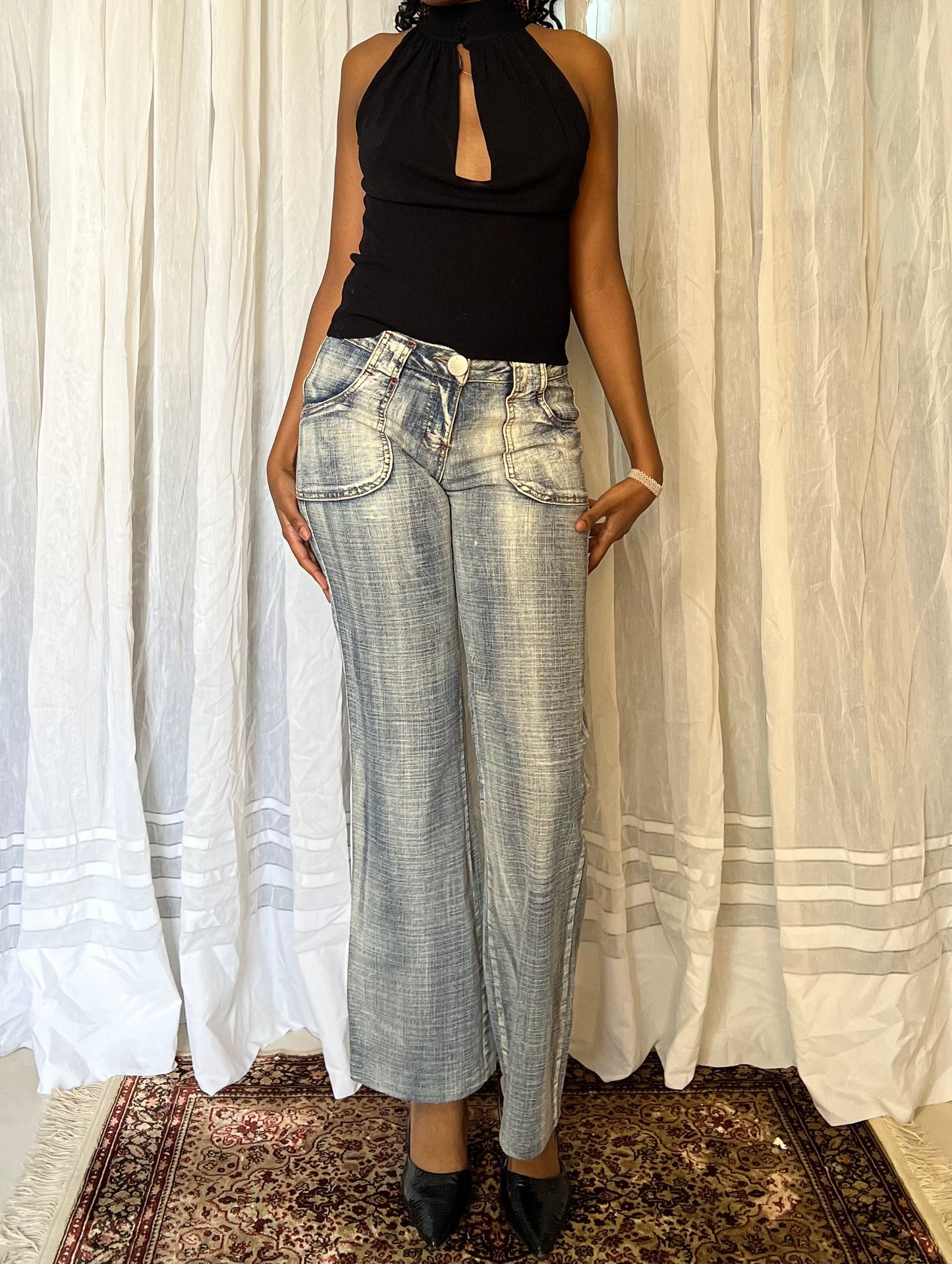 Flared mid rise pants
