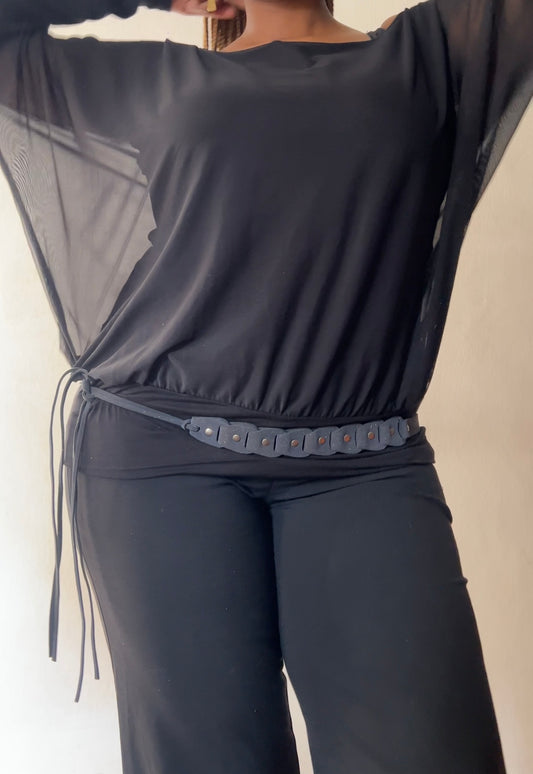 Black fringe/ studded belt