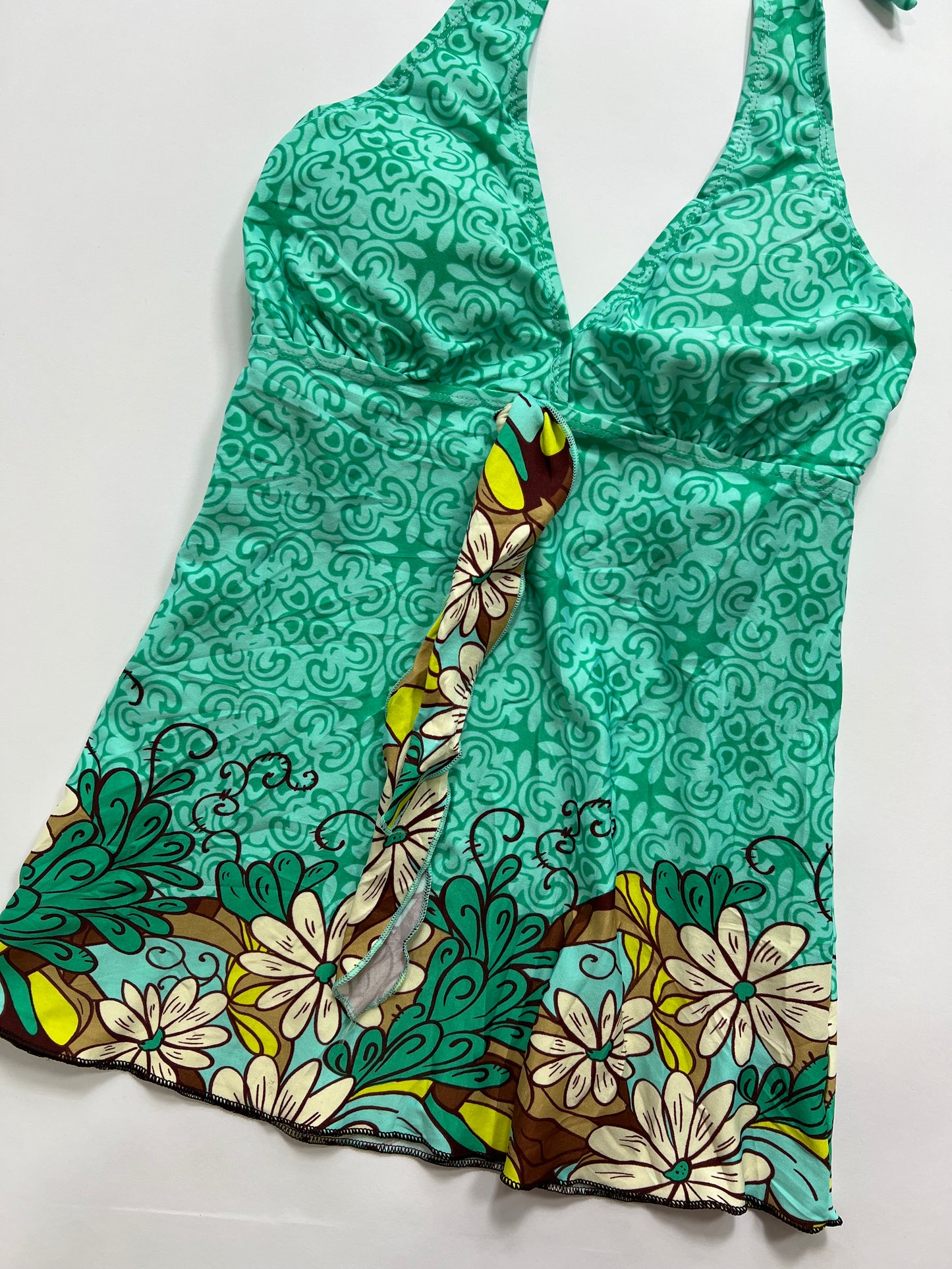 Green Floral Print Halter Top