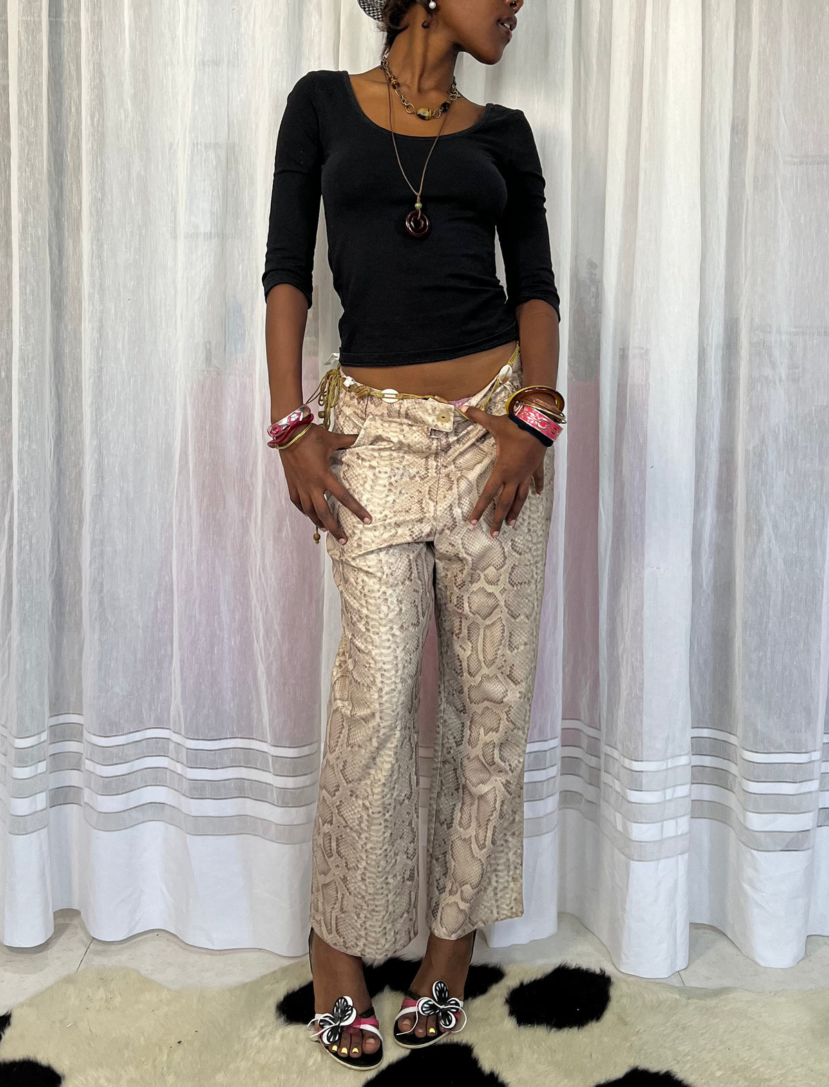 Snake Print Wide-Leg Trousers