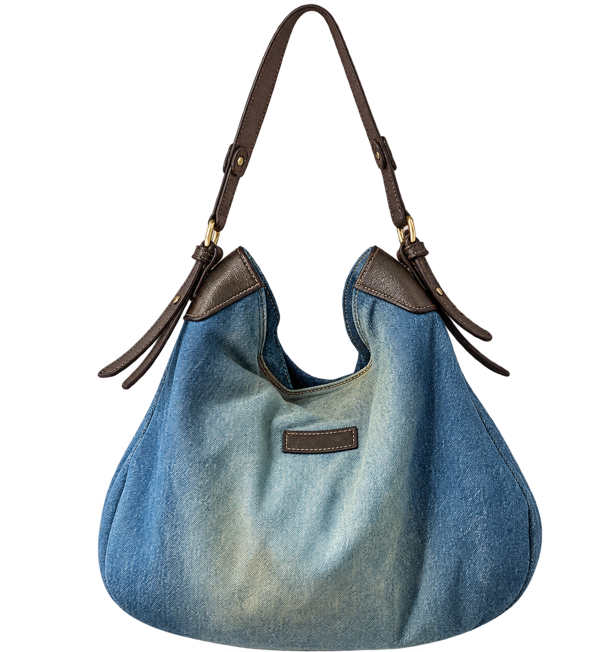 Studded Denim Shoulder Bag
