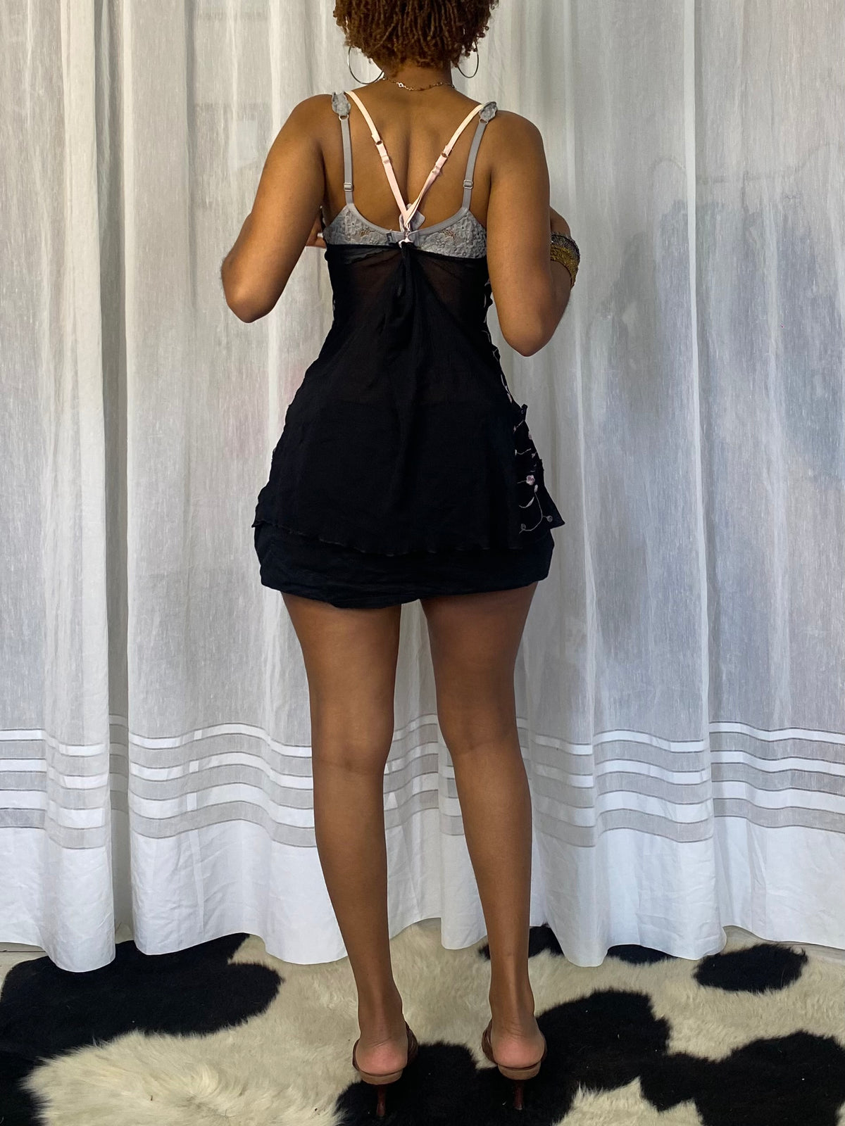 Sheer ruffled mini dress