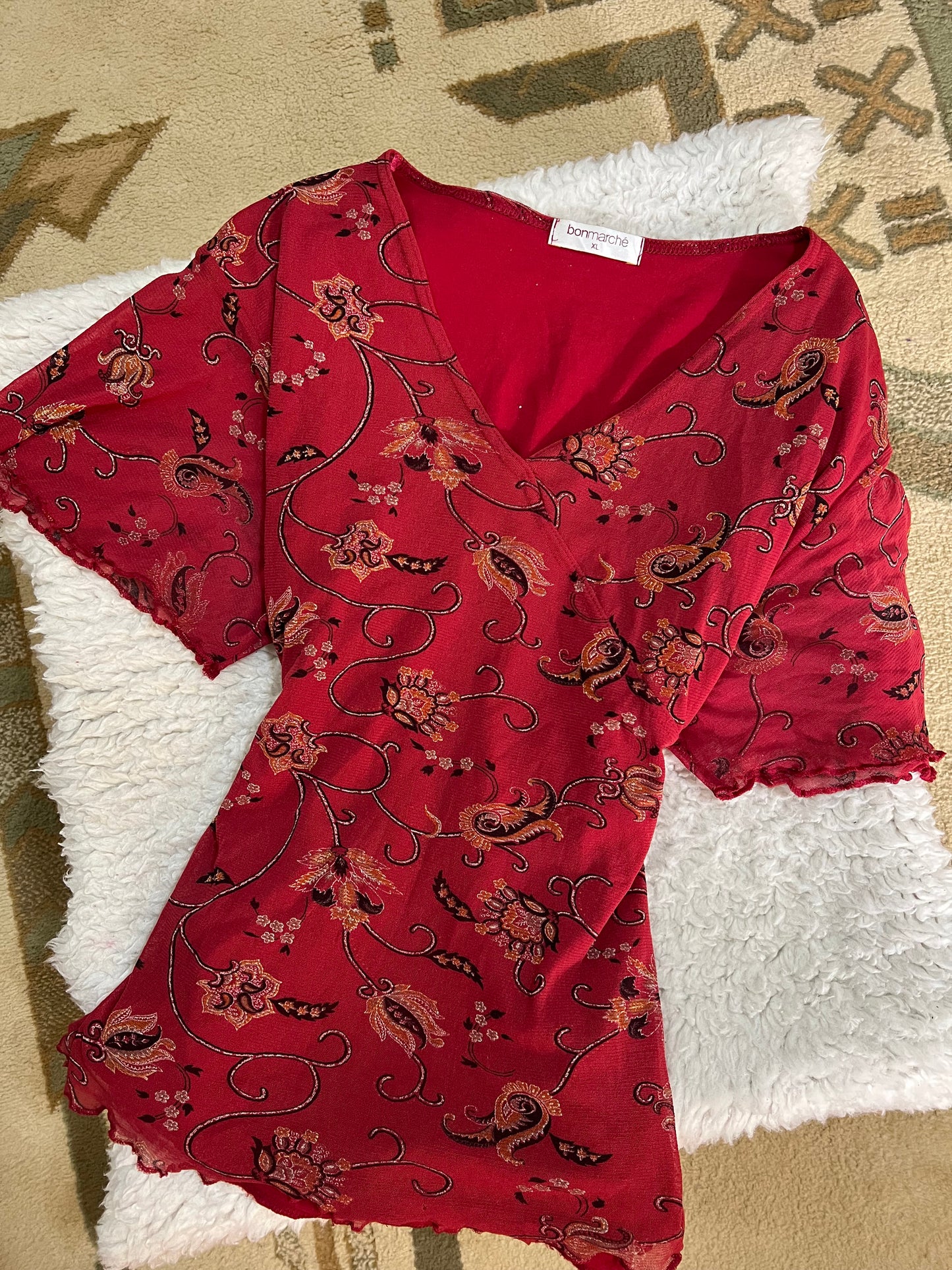 Cherry Paisley Mesh Top