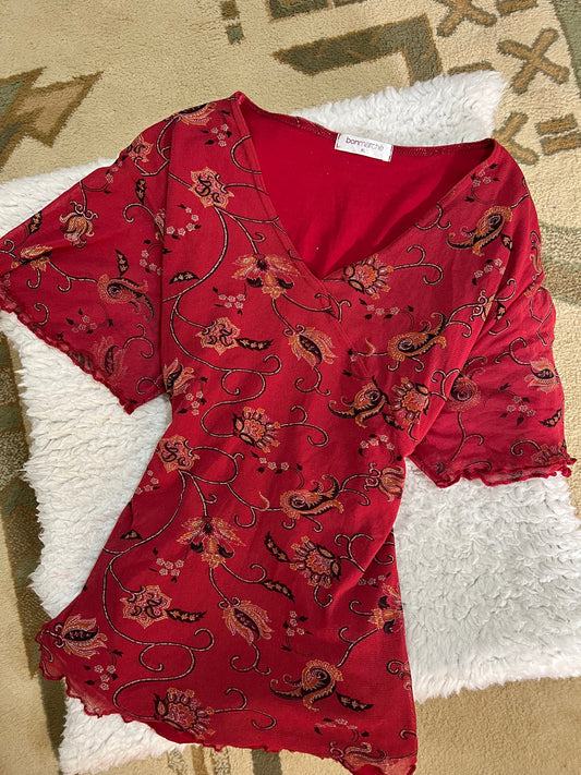 Cherry Paisley Mesh Top