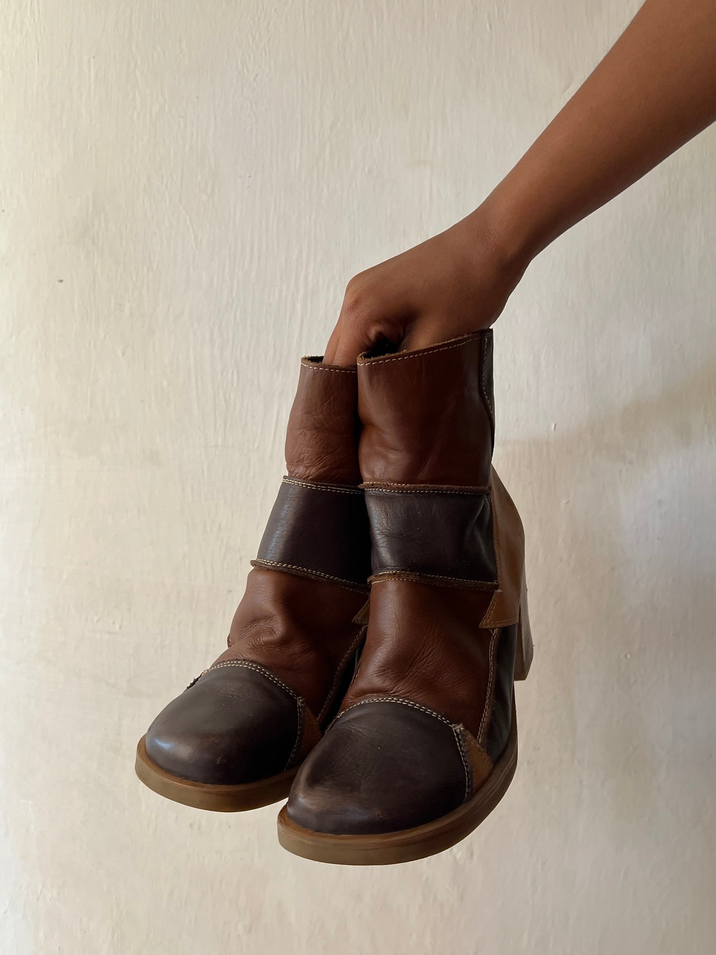 Patch work leather boots