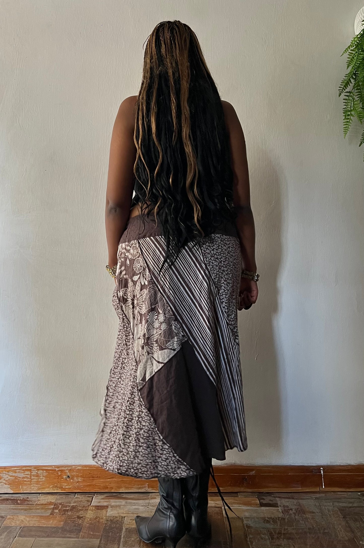 Earthy patchwork maxi skirt