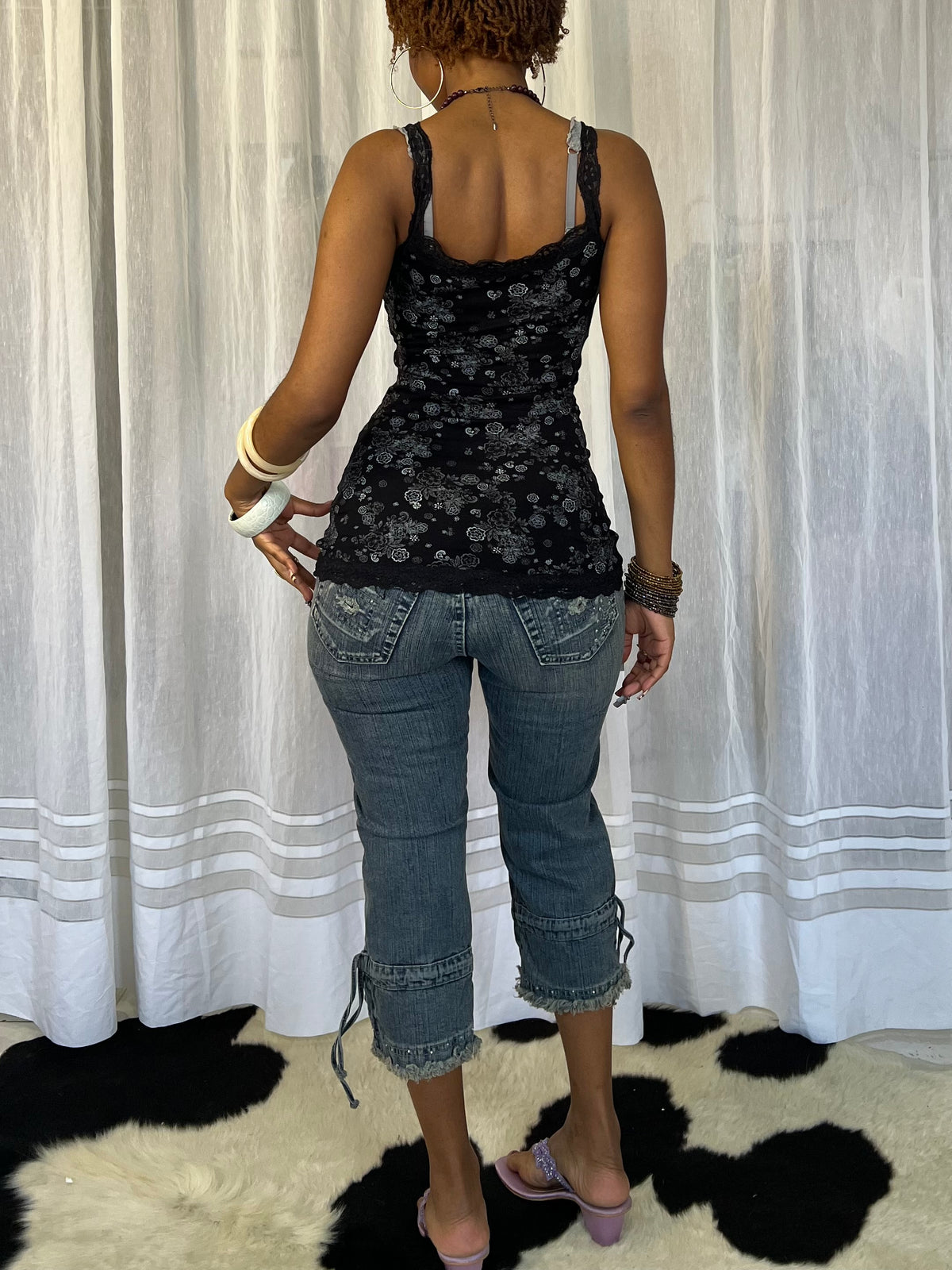 Graphic Lace Trim Floral Cami