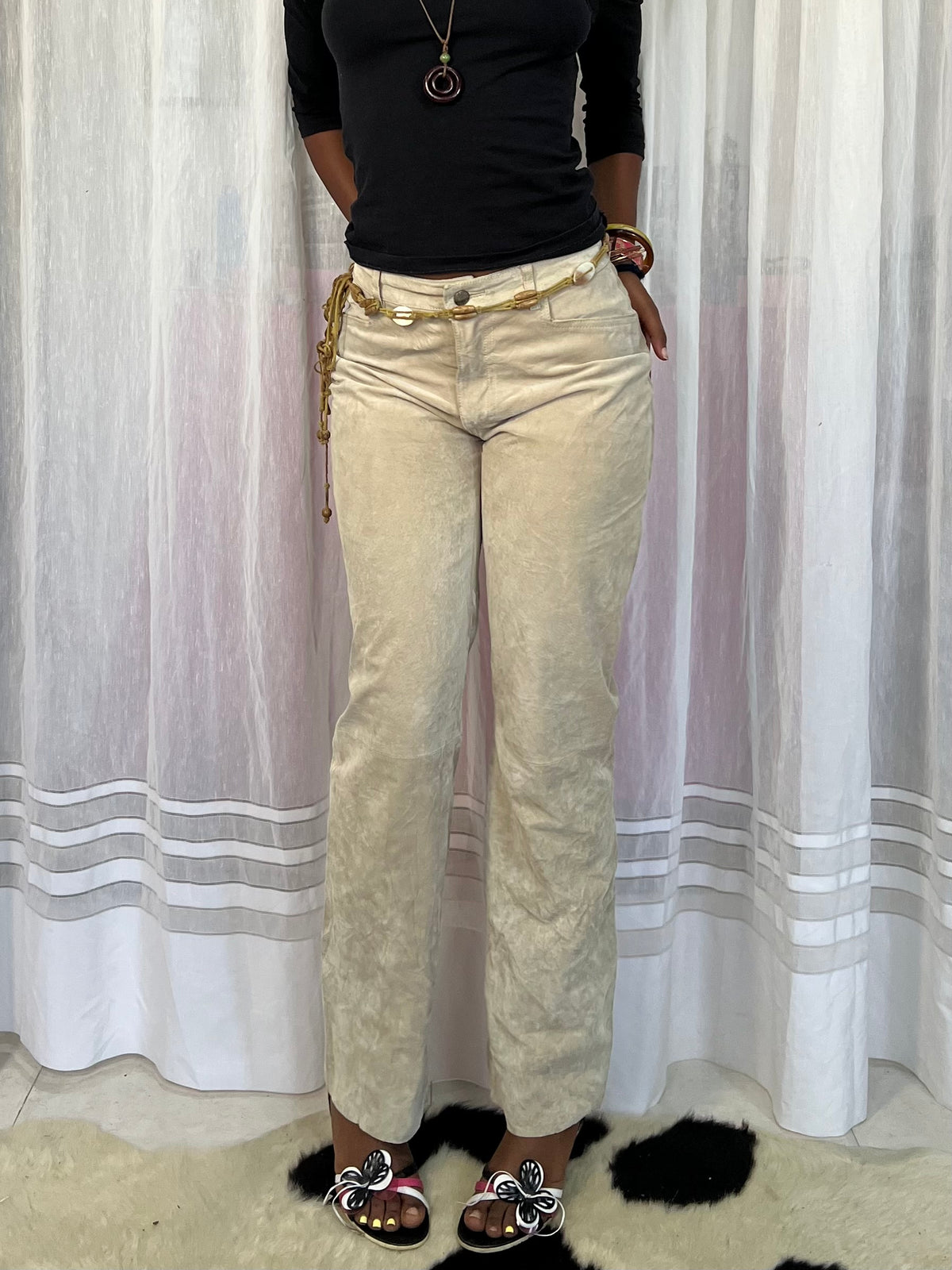 Suede straight leg pants