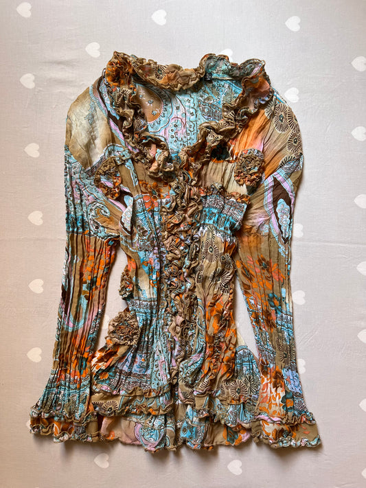 Pleated vintage ruffle blouse