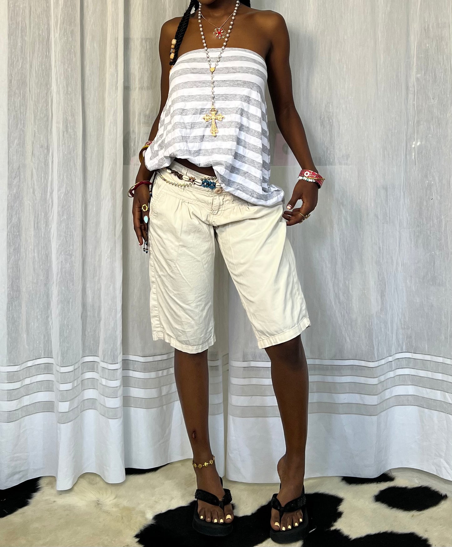 Grey Striped bandeau Top