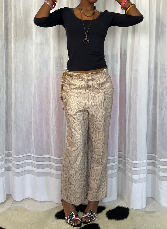 Snake Print Wide-Leg Trousers
