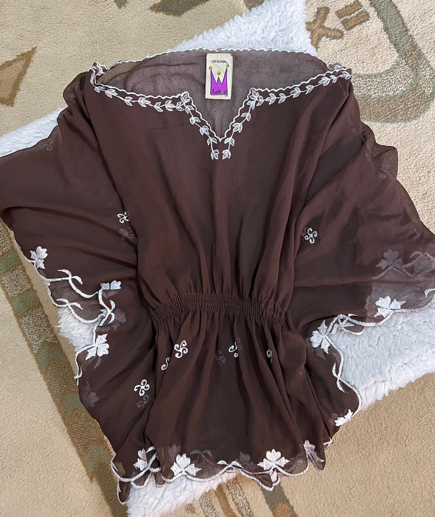 Embroidered Sheer Peasant Blouse