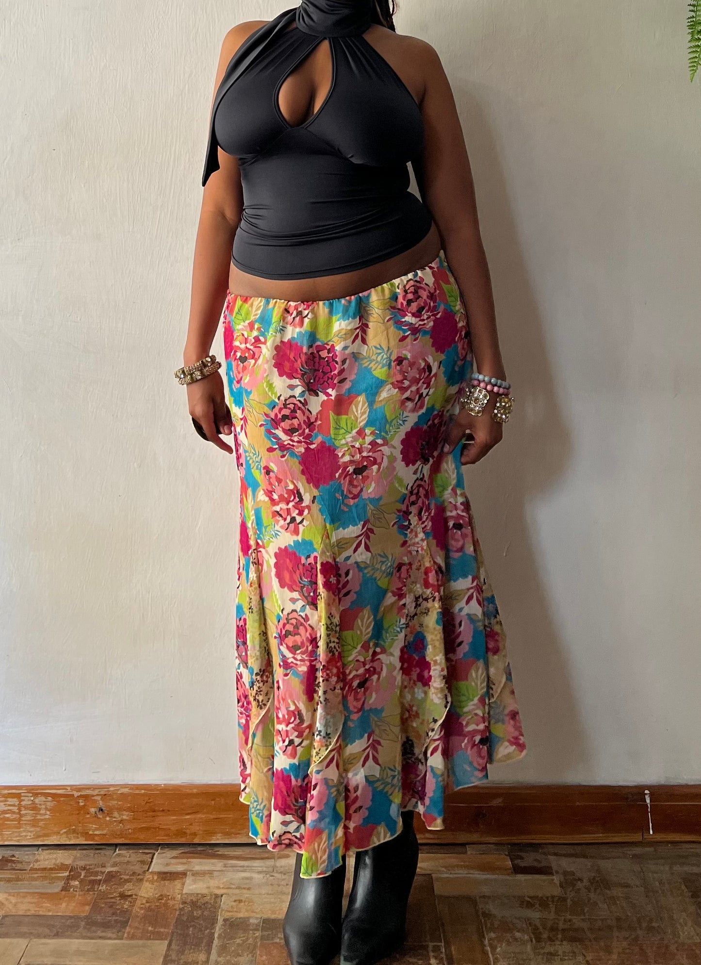 Floral asymmetrical maxi skirt