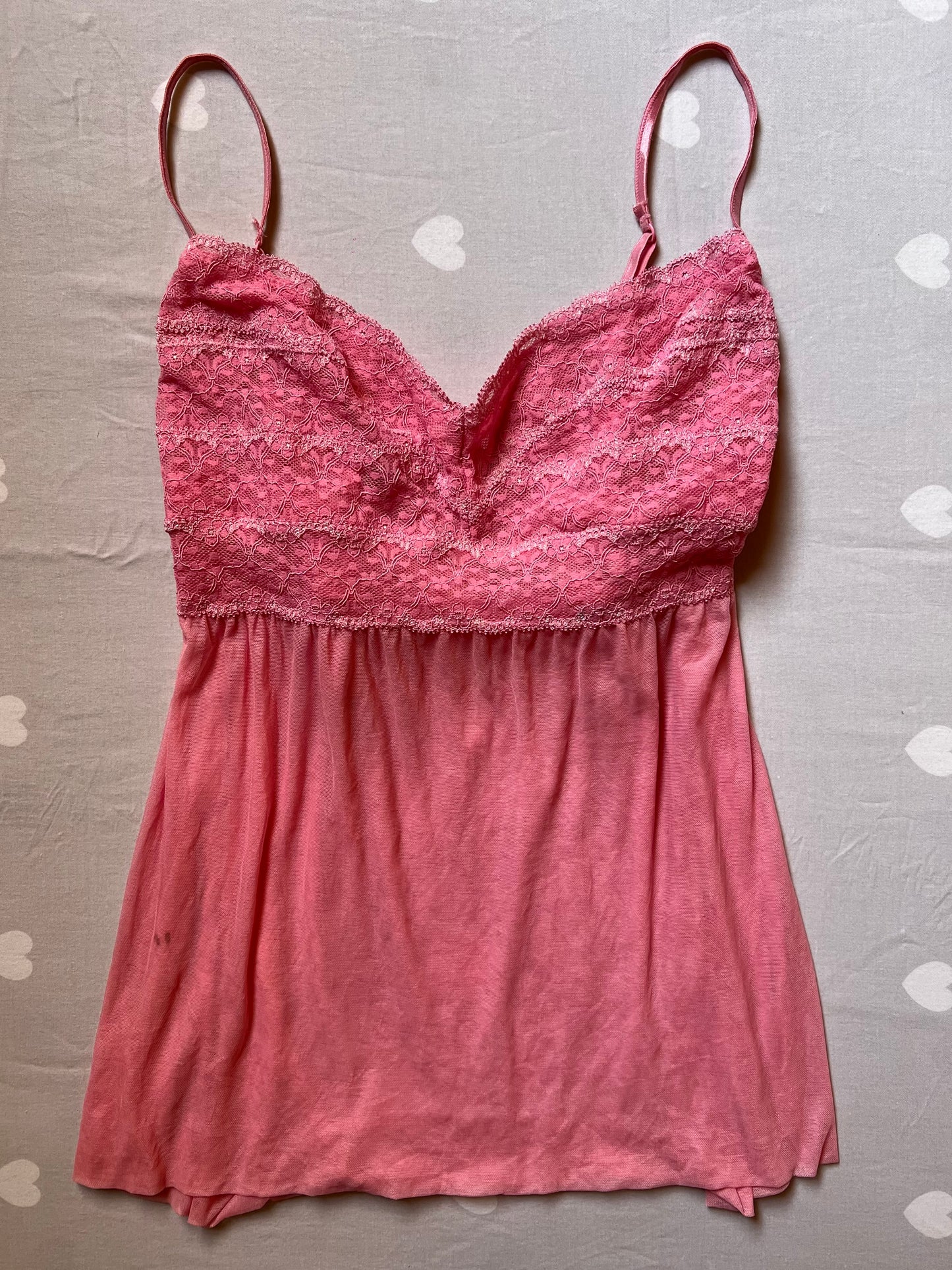 Pink lace trim cami top