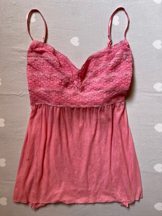 Pink lace trim cami top
