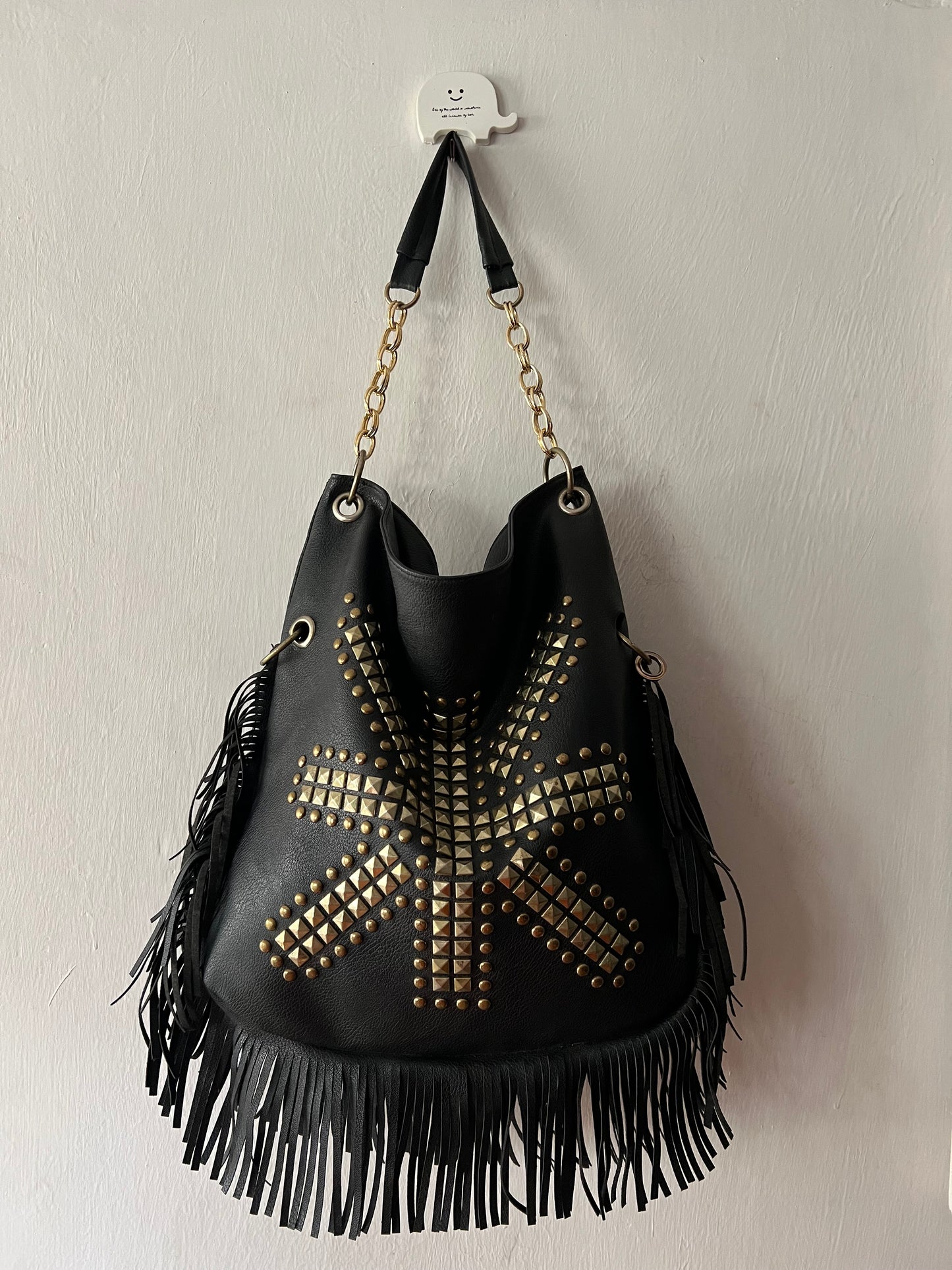 Studded Fringe Hobo Bag