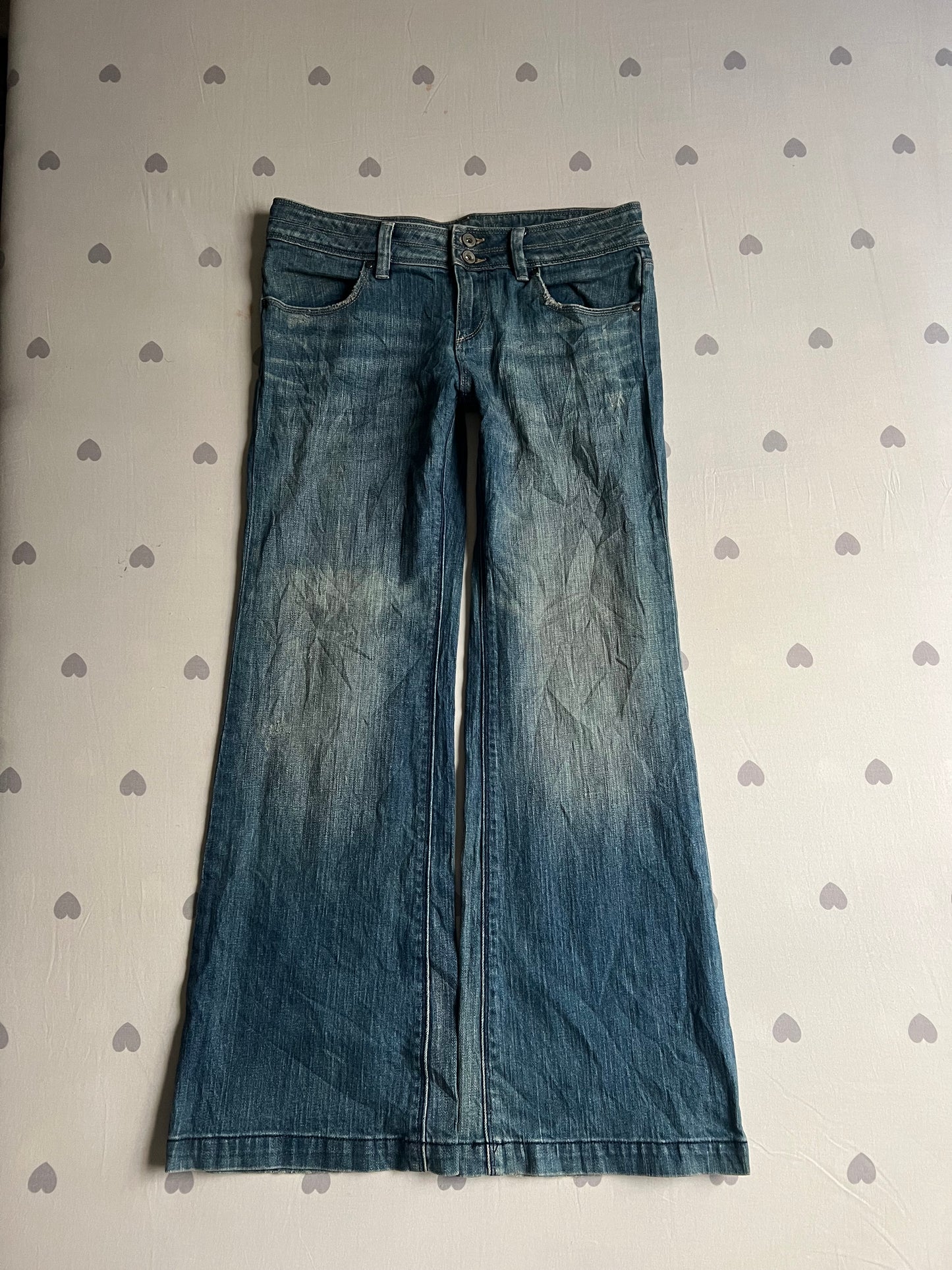 Low rise wide leg denim pants