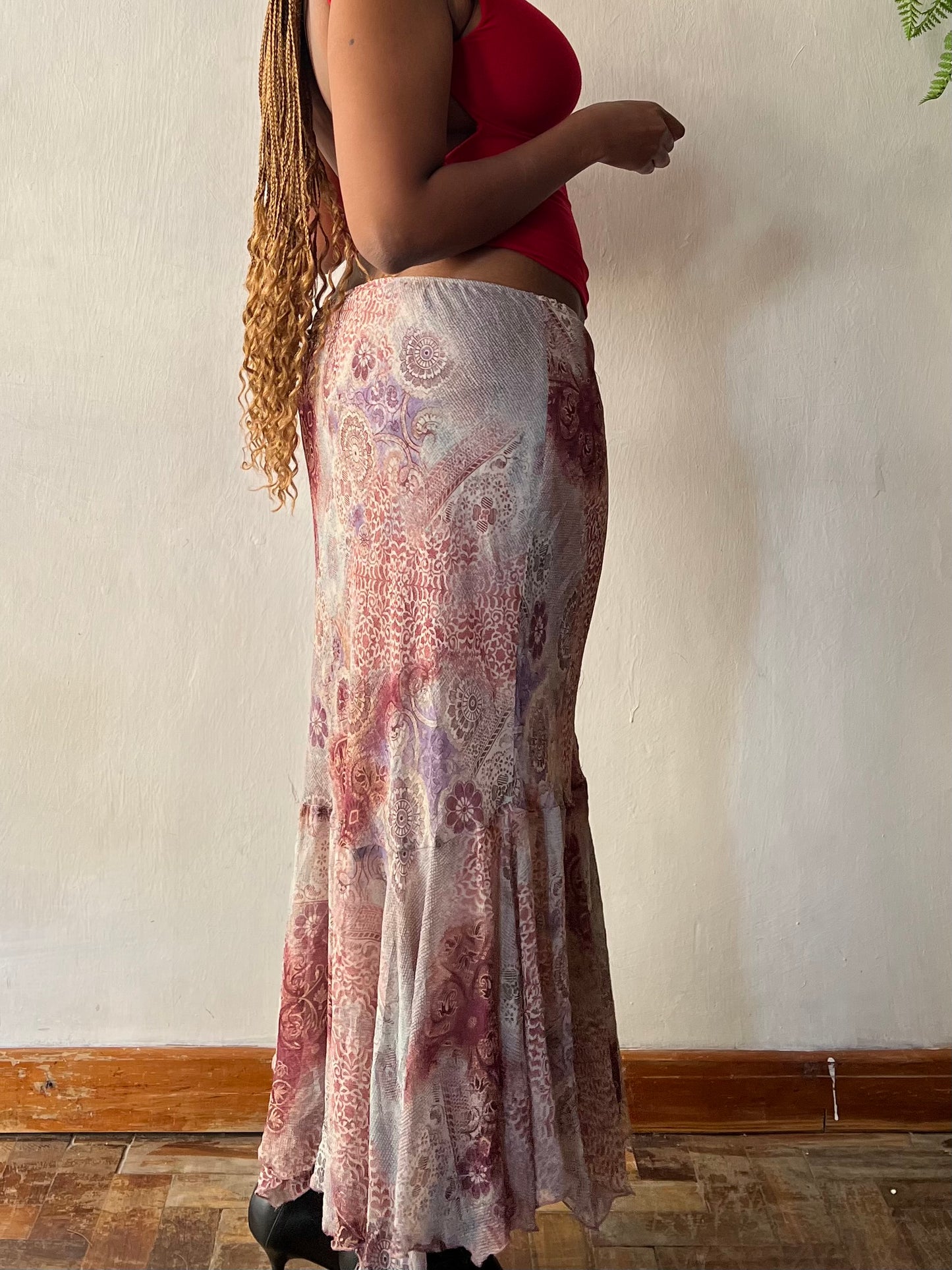 Paisley asymmetrical maxi skirt